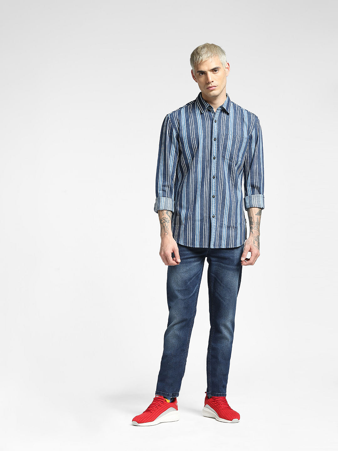 Blue Striped Full Sleeves Shirt