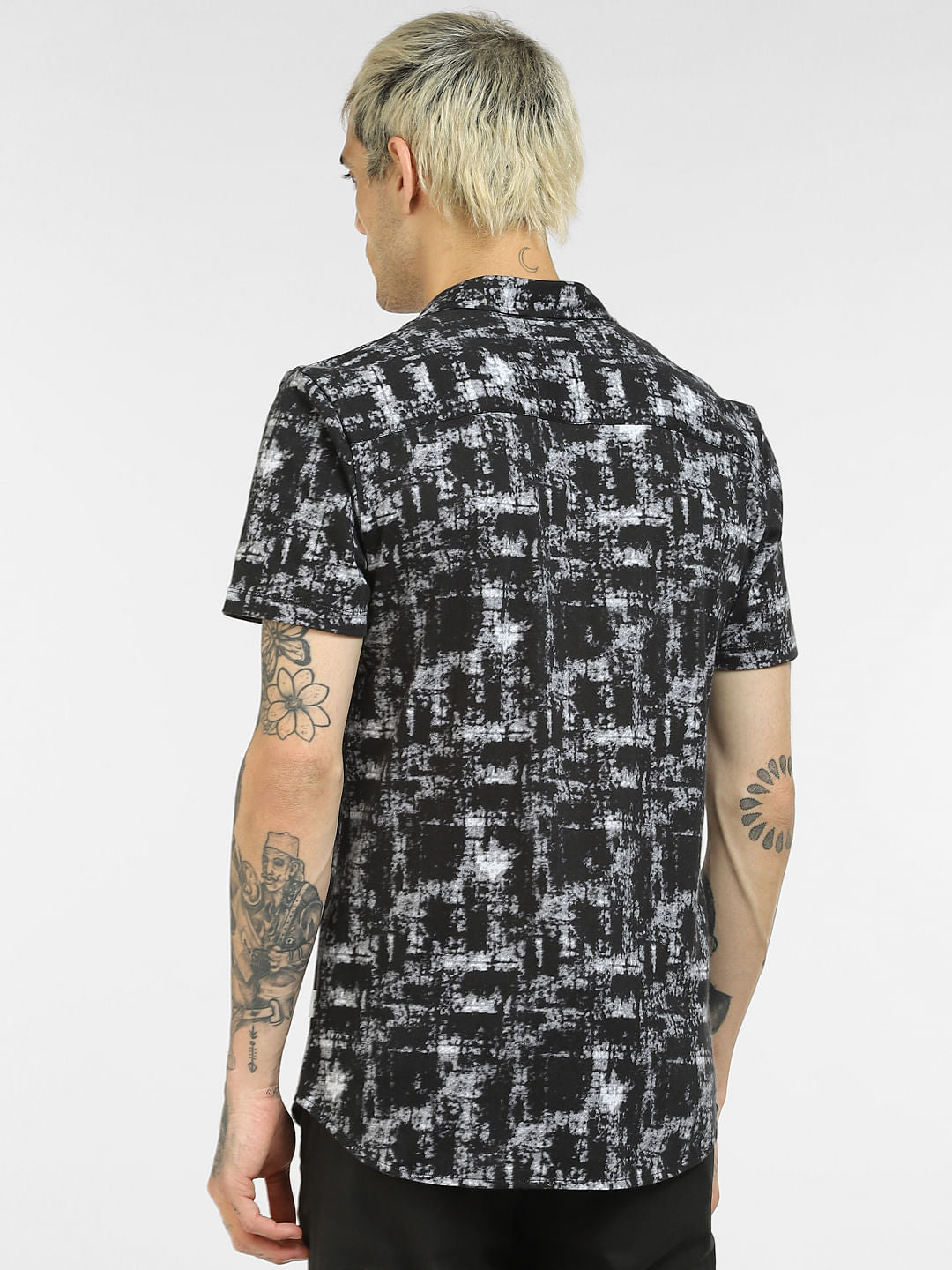 Black Abstract Print Half Sleeves Shirt