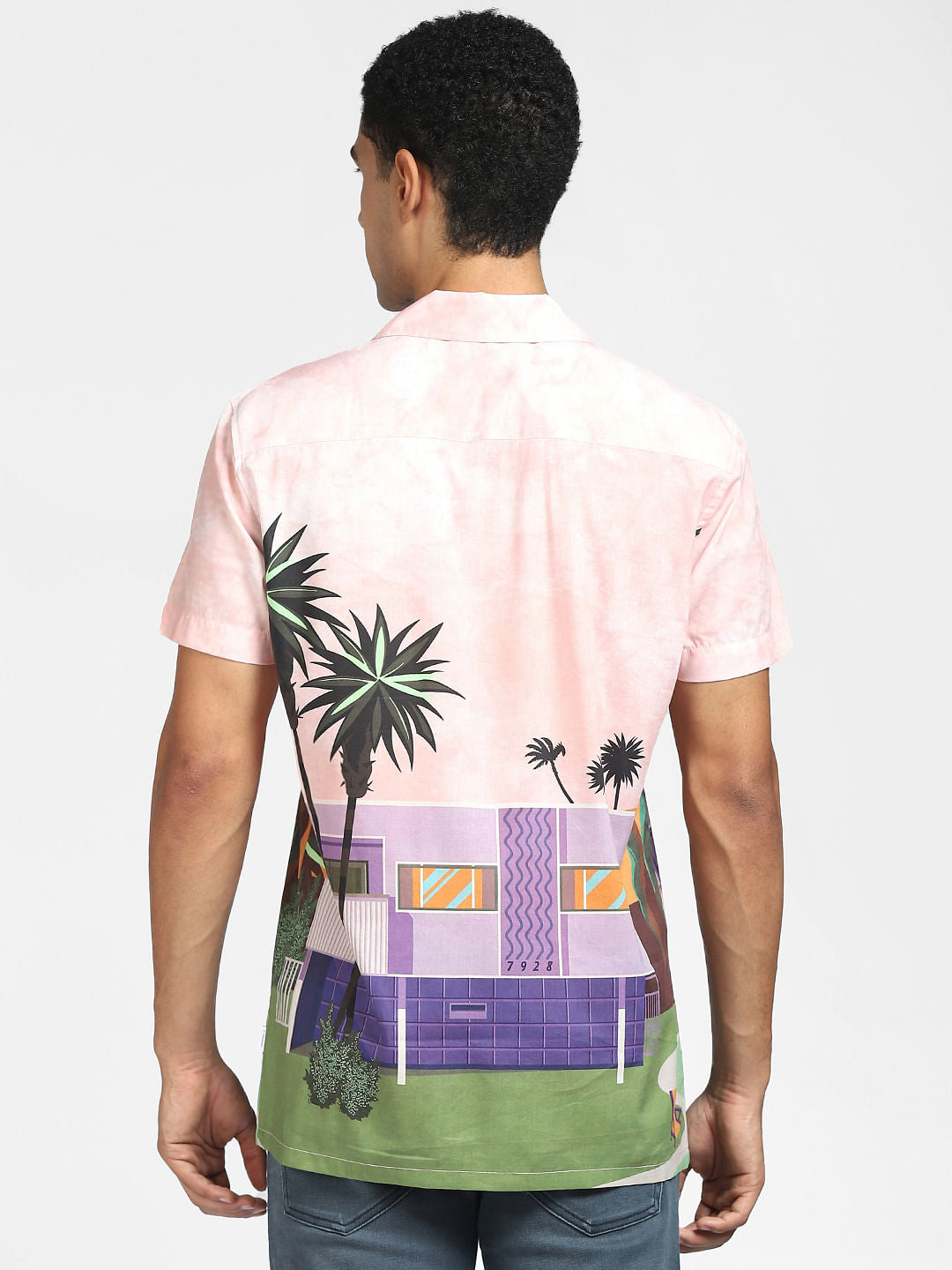 Pink Graphic Print Half Sleeves Shirt