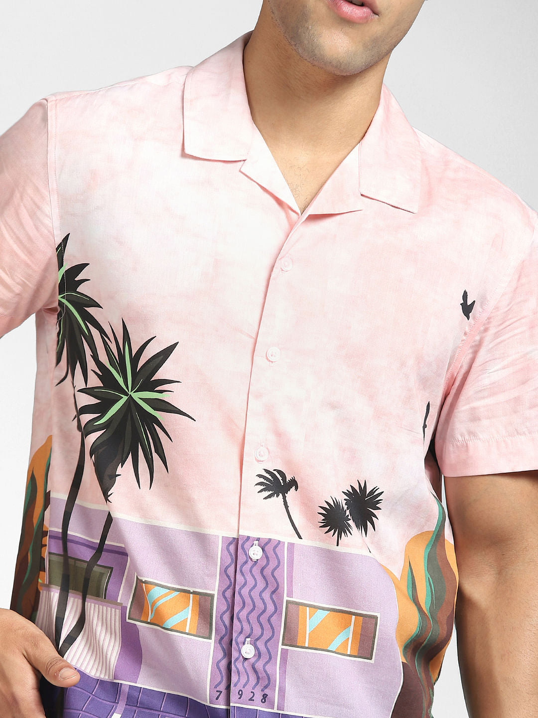 Pink Graphic Print Half Sleeves Shirt