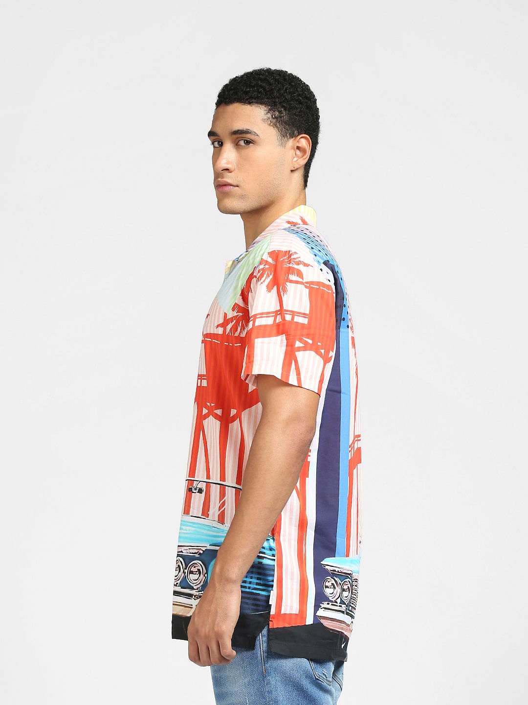 Peach Graphic Print Half Sleeves Shirt