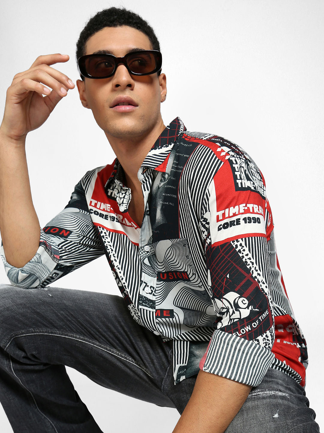 Black & Red Printed Full Sleeves Shirt