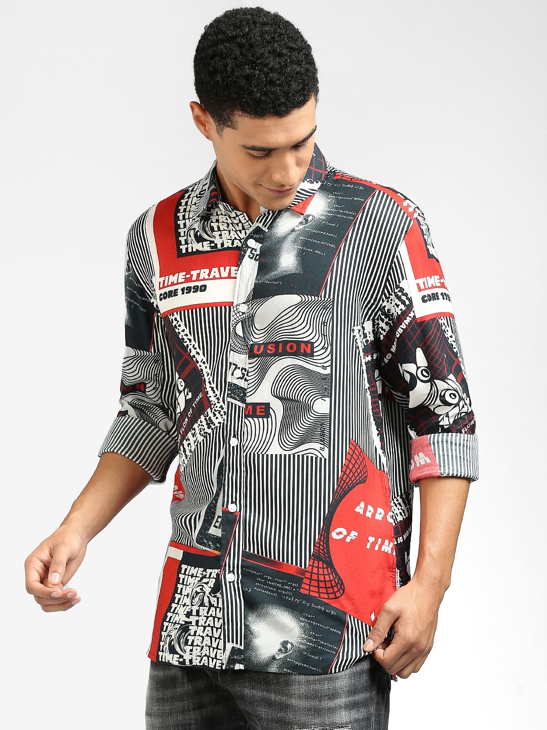 Black & Red Printed Full Sleeves Shirt
