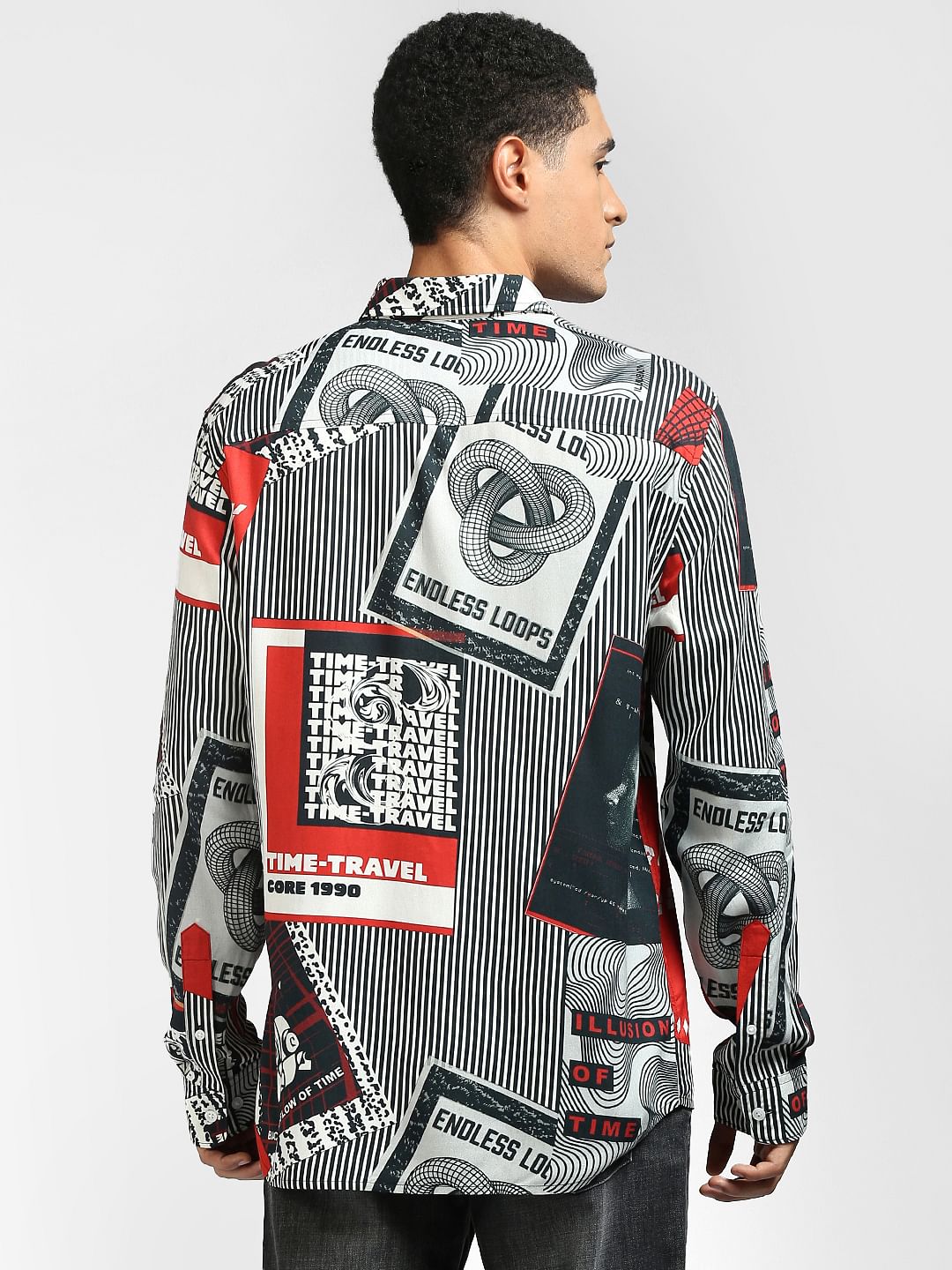 Black & Red Printed Full Sleeves Shirt
