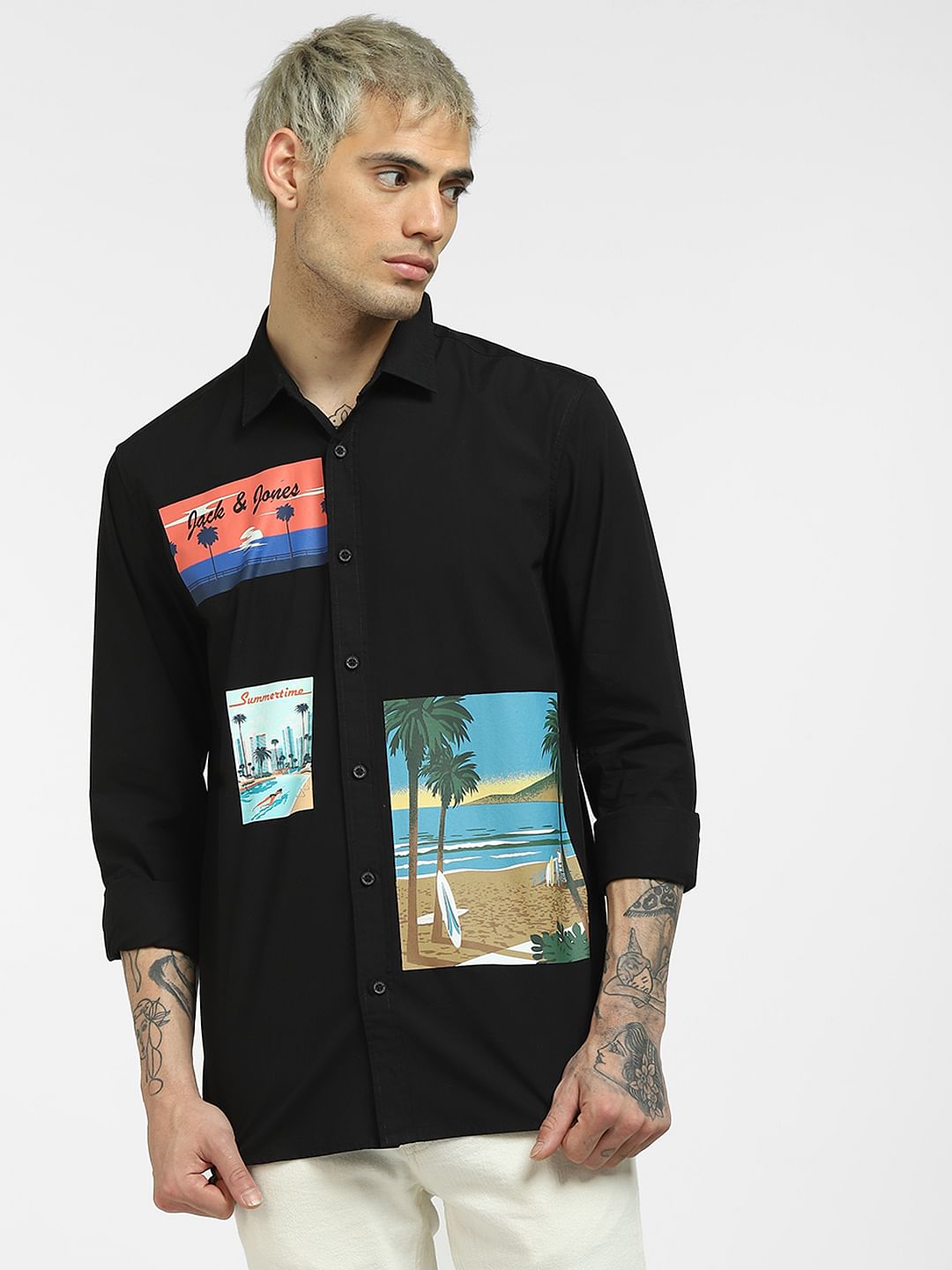 Black Graphic Print Full Sleeves Shirt