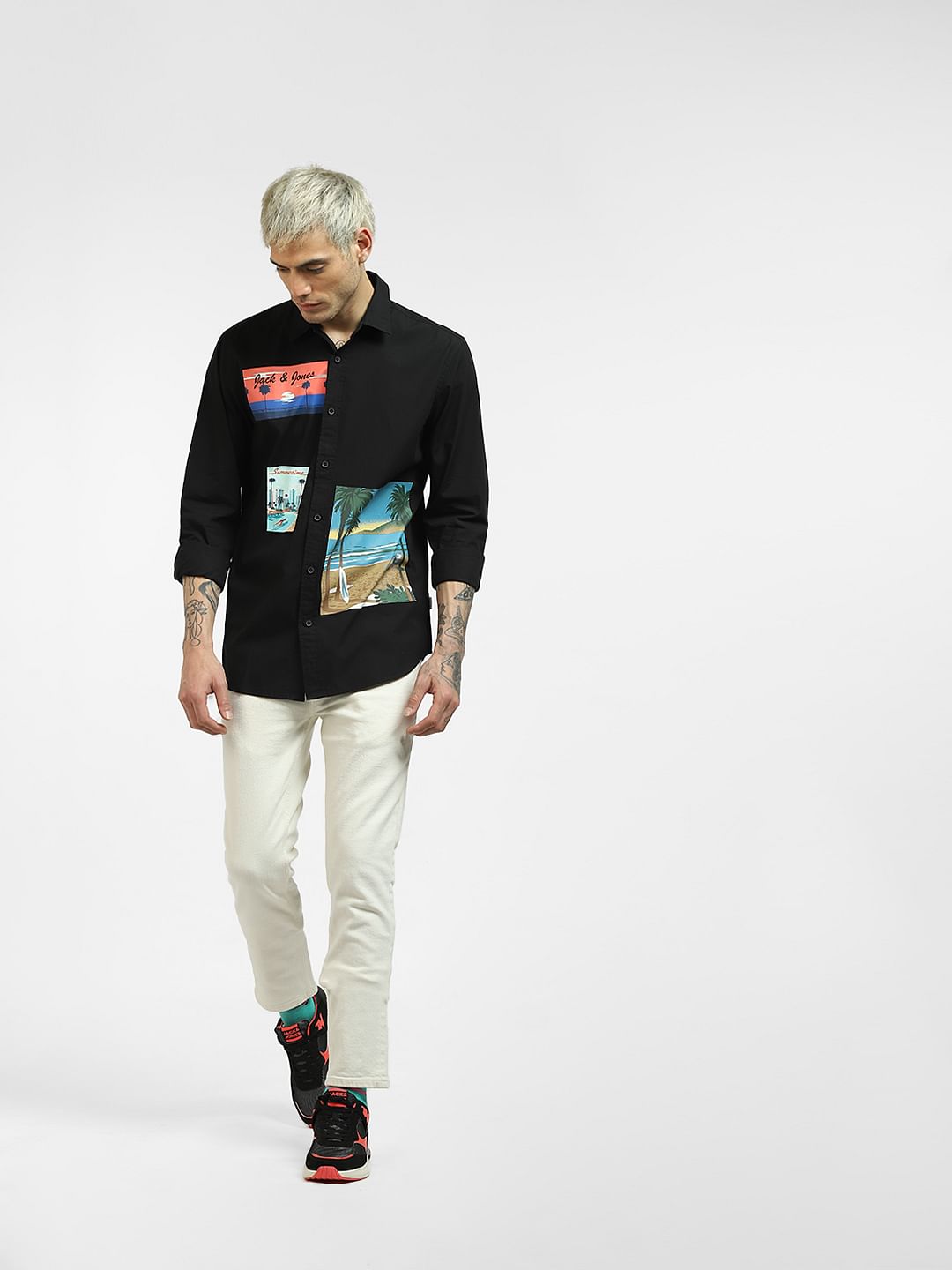 Black Graphic Print Full Sleeves Shirt