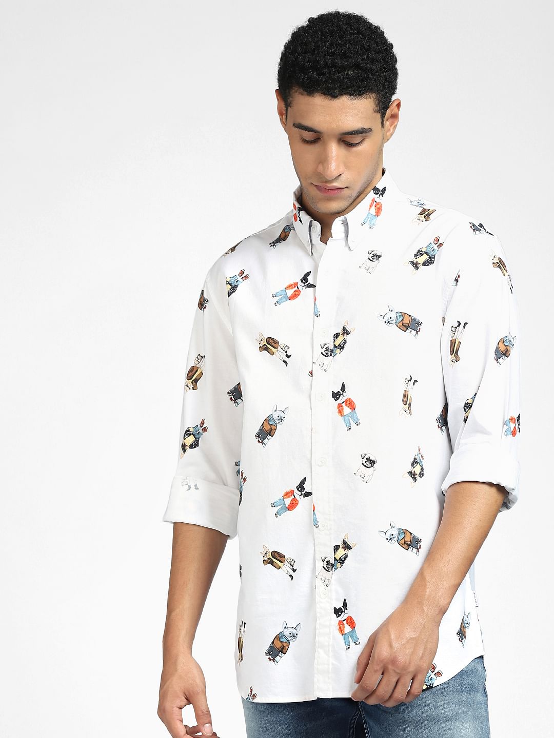 White Graphic Print Full Sleeves Shirt
