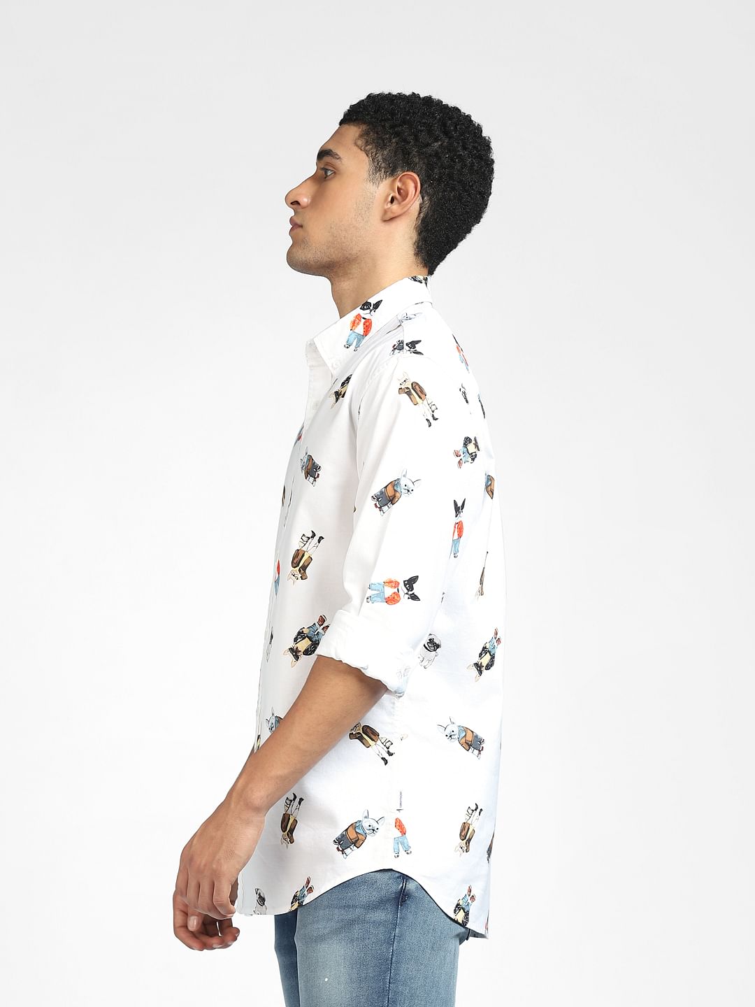 White Graphic Print Full Sleeves Shirt