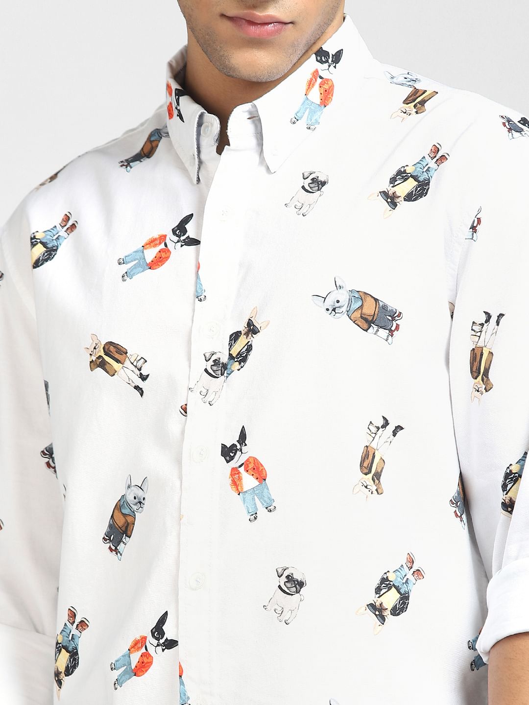 White Graphic Print Full Sleeves Shirt
