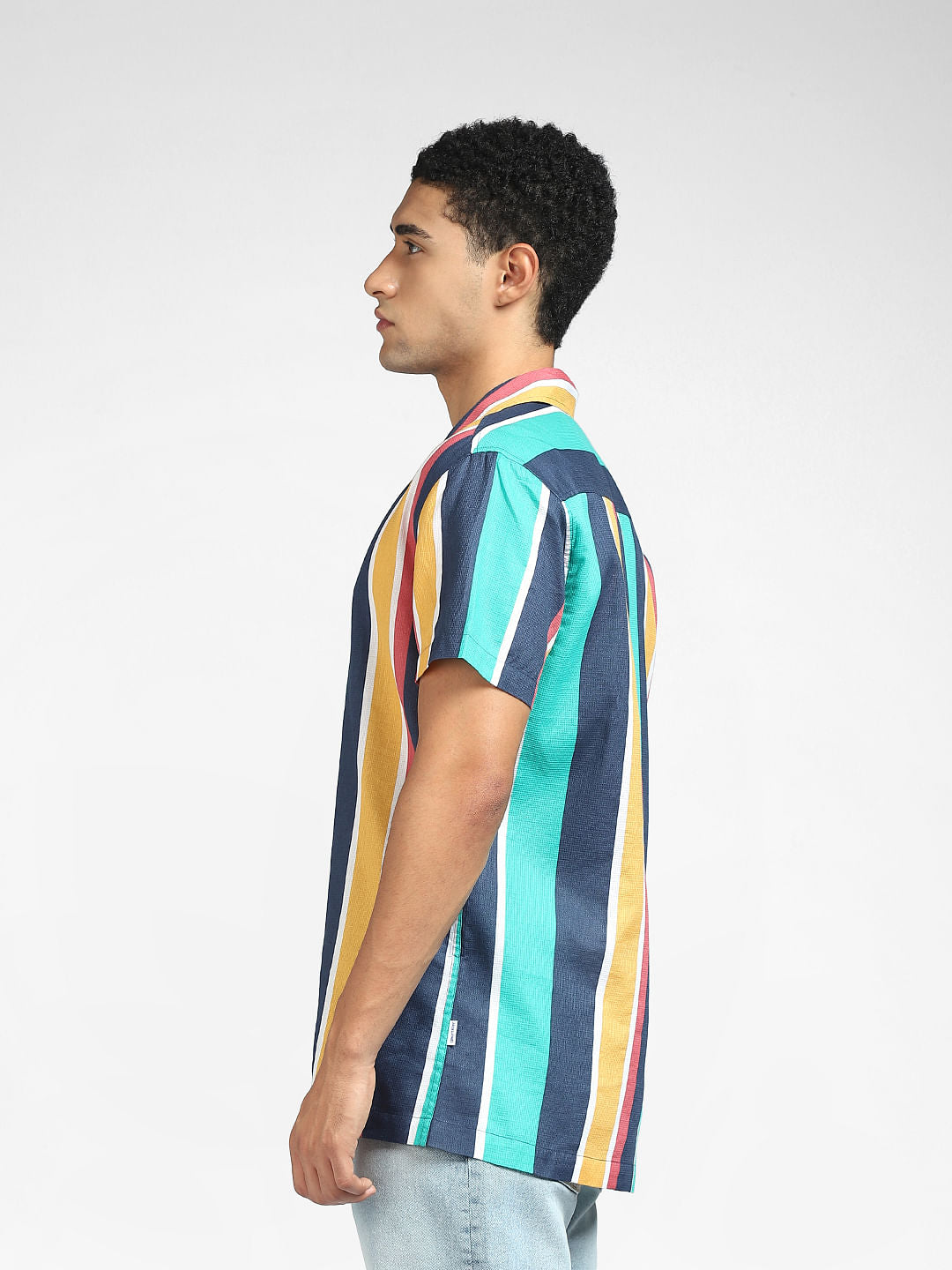 Turquoise Striped Half Sleeves Shirt