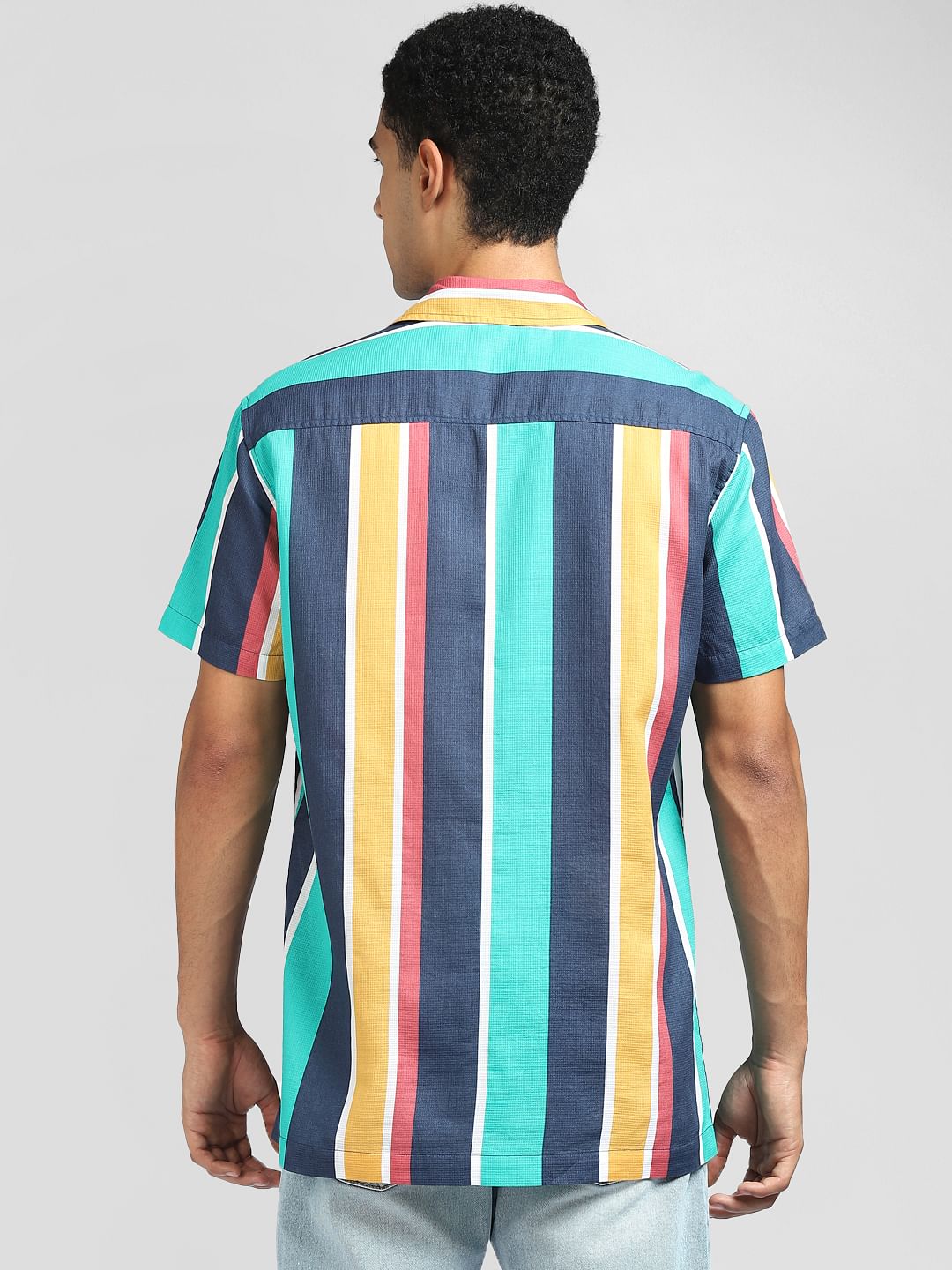 Turquoise Striped Half Sleeves Shirt