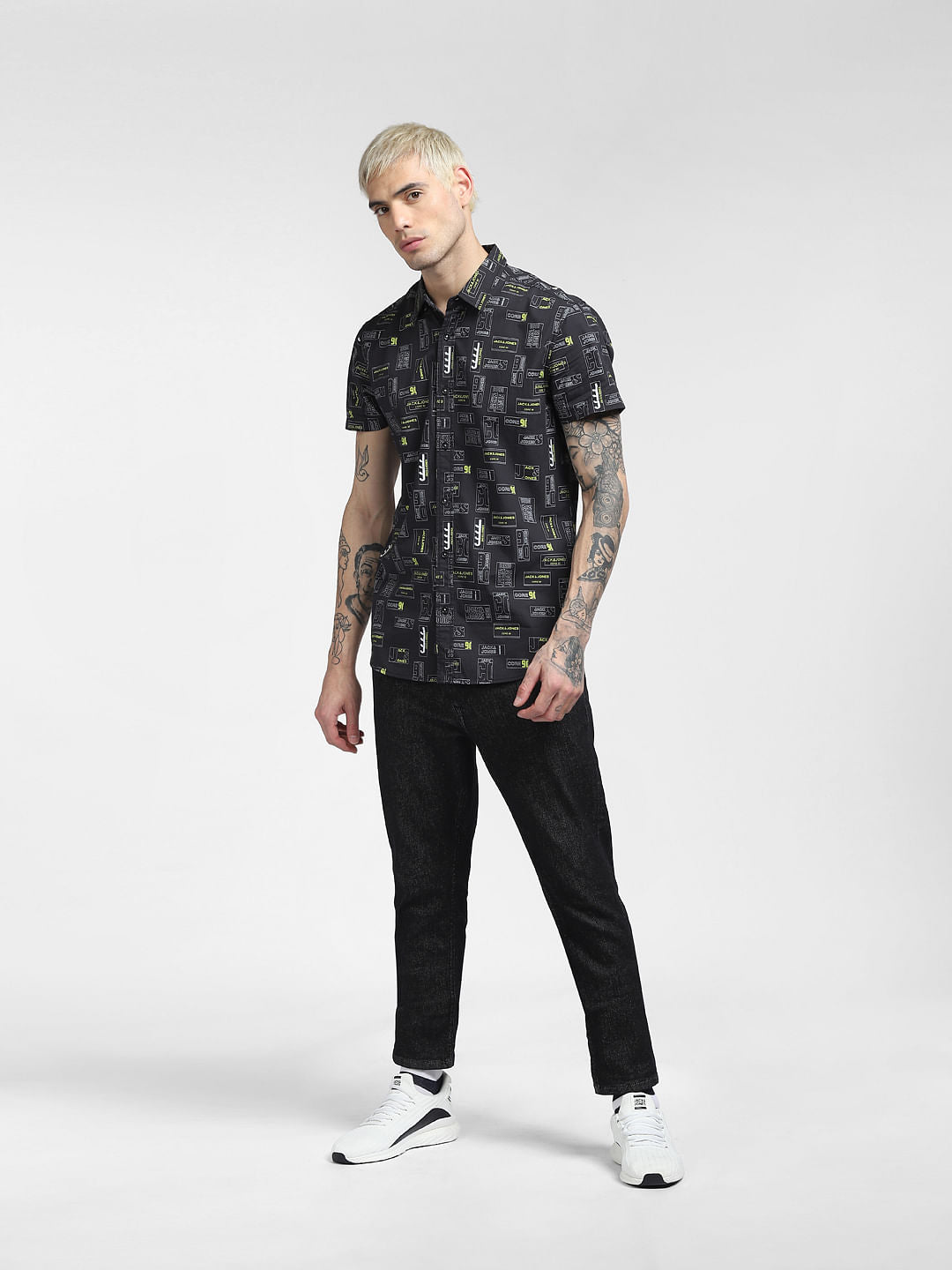 Black Printed Half Sleeves Shirt