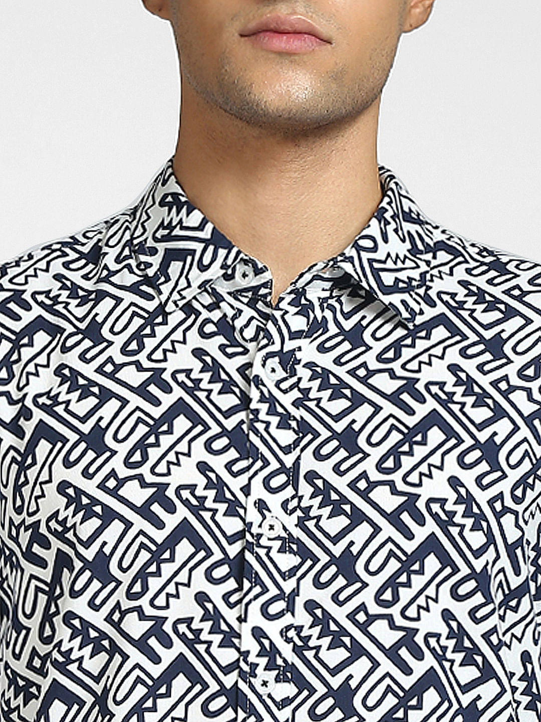 White Abstract Print Shirt