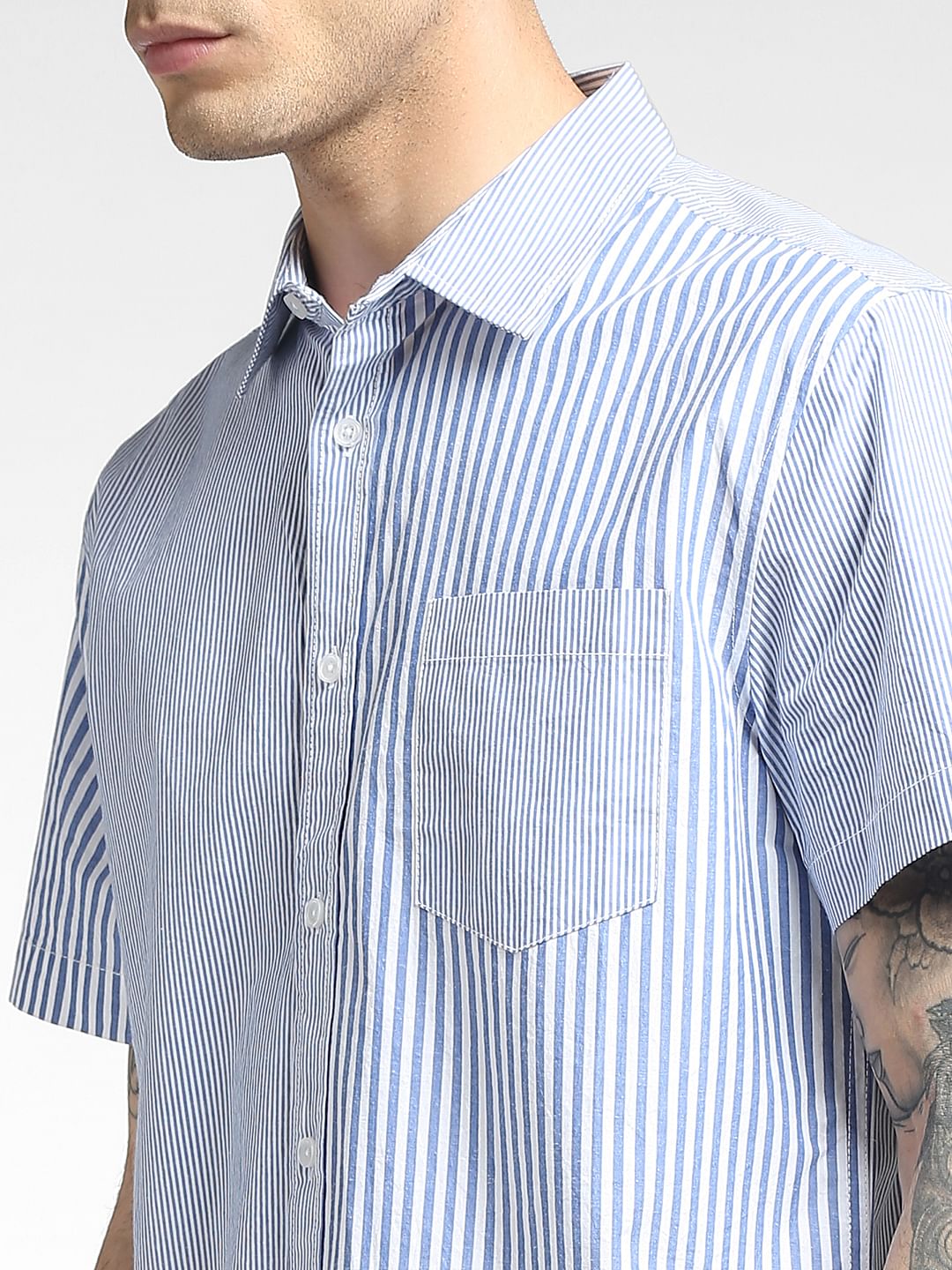 Blue Striped Half Sleeves Shirt