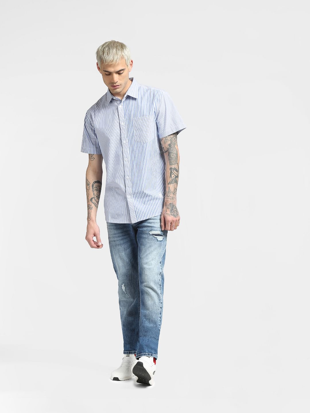 Blue Striped Half Sleeves Shirt