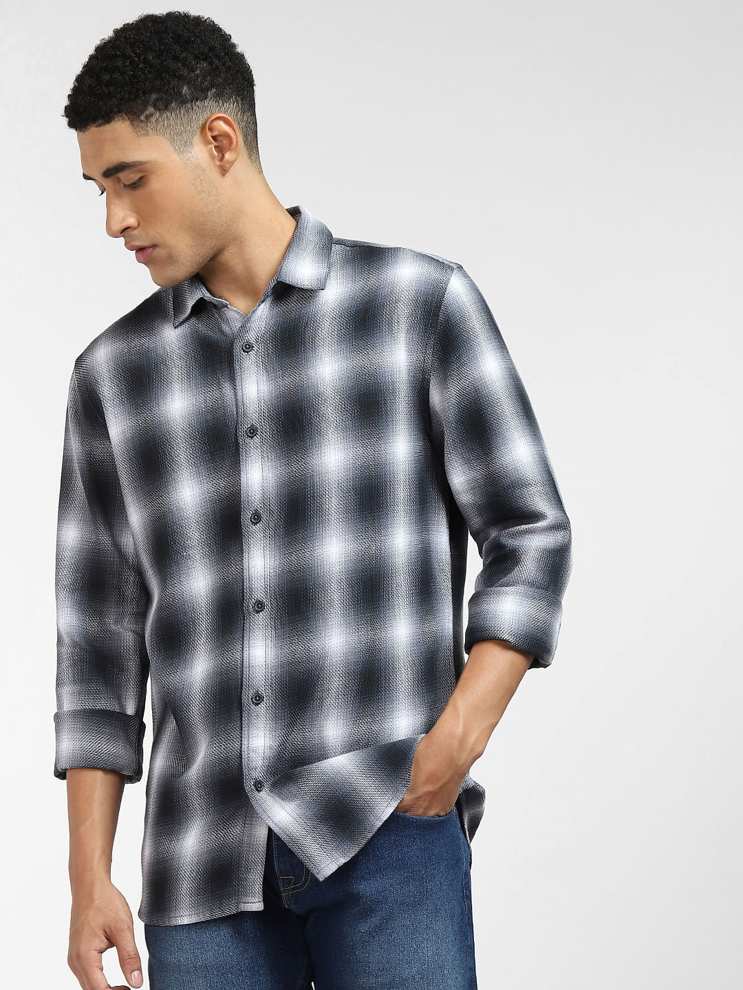 Grey Check Full Sleeves Shirt