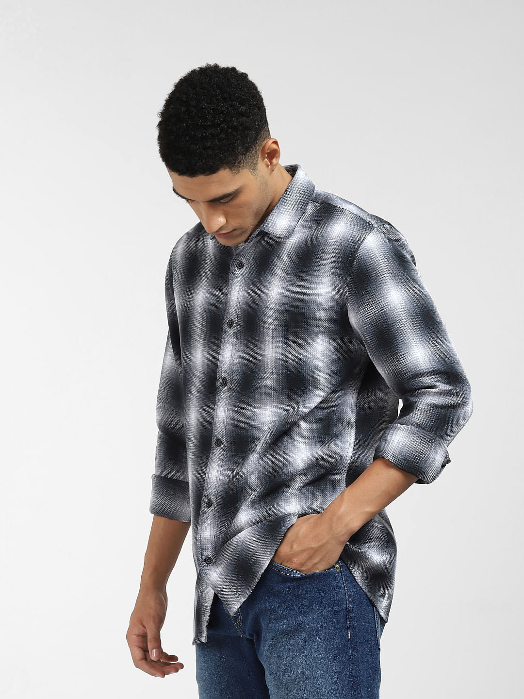 Grey Check Full Sleeves Shirt