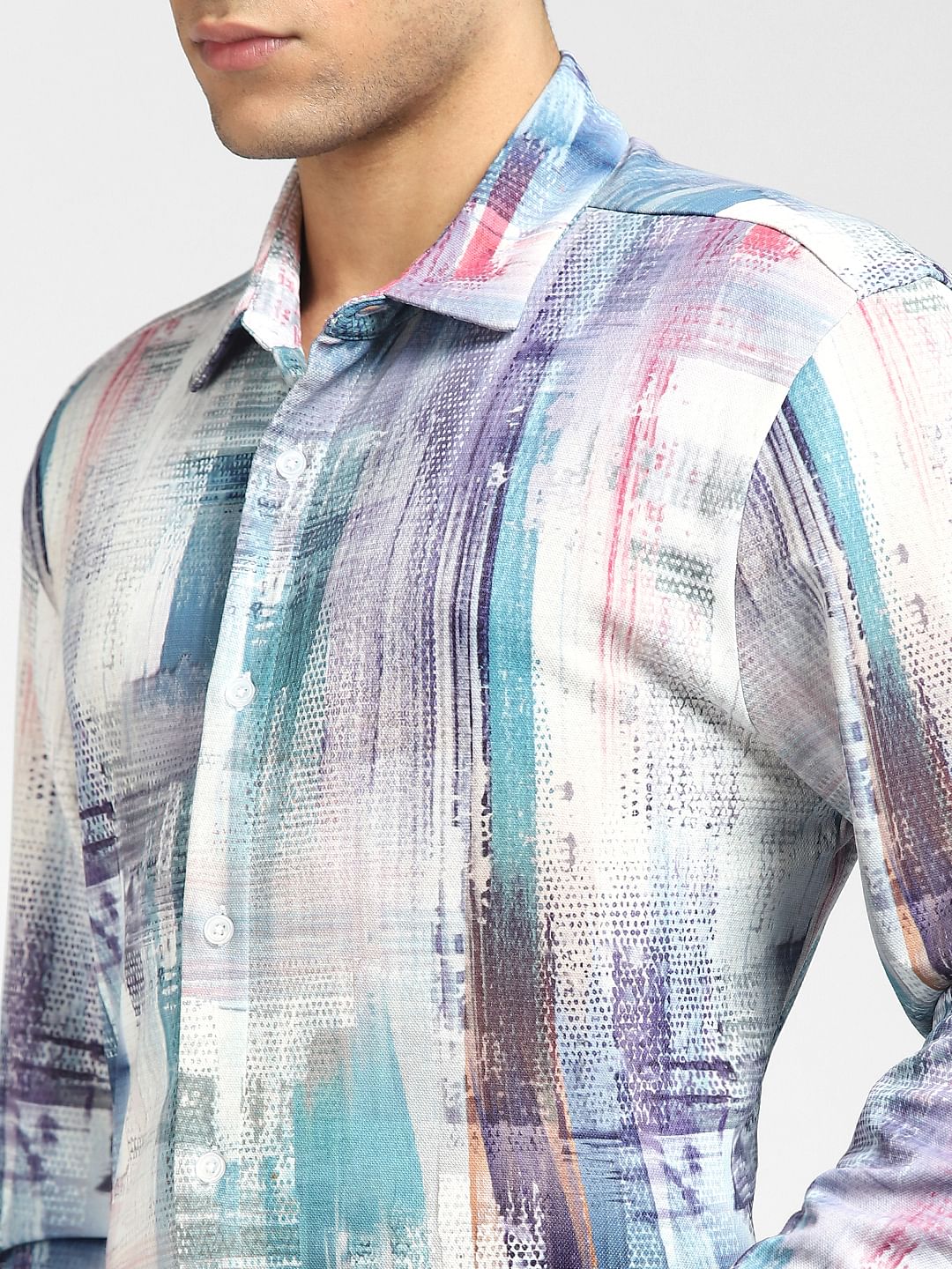 Turquoise Printed Full Sleeves Shirt