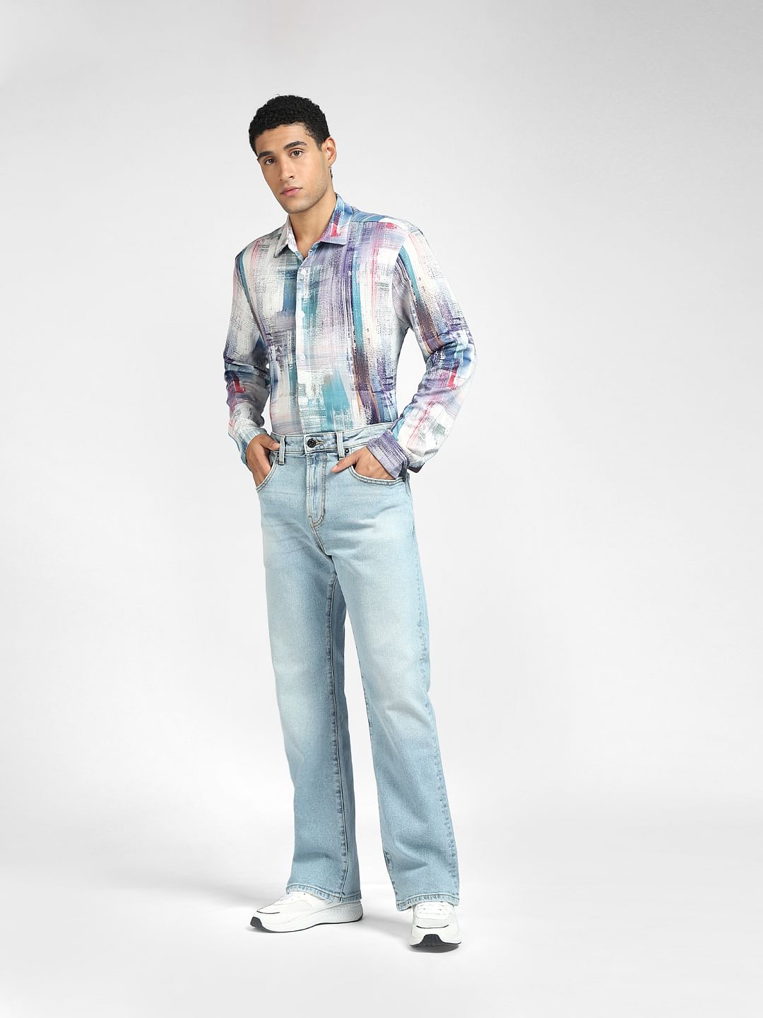 Turquoise Printed Full Sleeves Shirt
