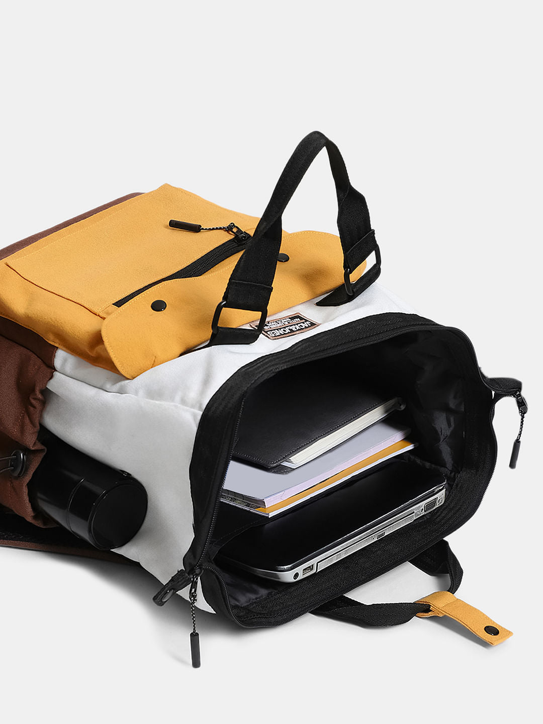 Brown Colourblocked Backpack