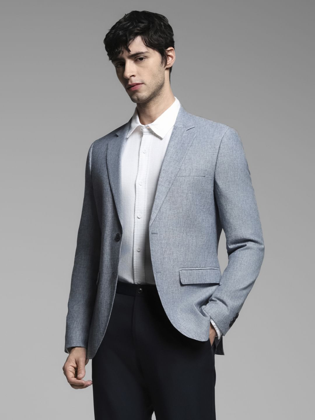 Blue Slim Fit Linen Blazer