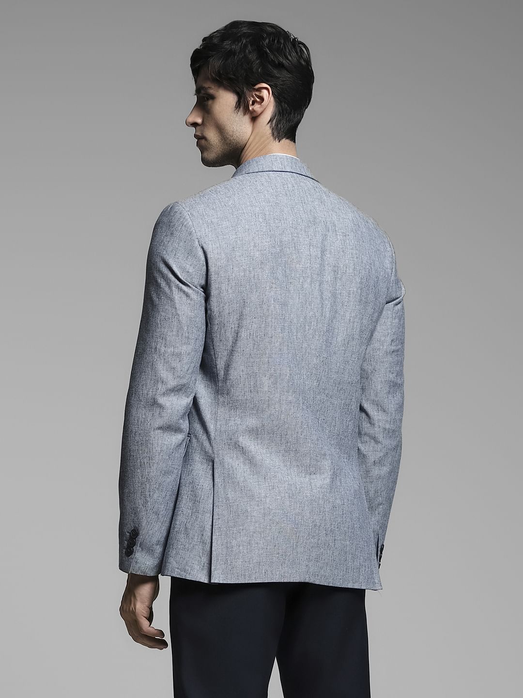 Blue Slim Fit Linen Blazer