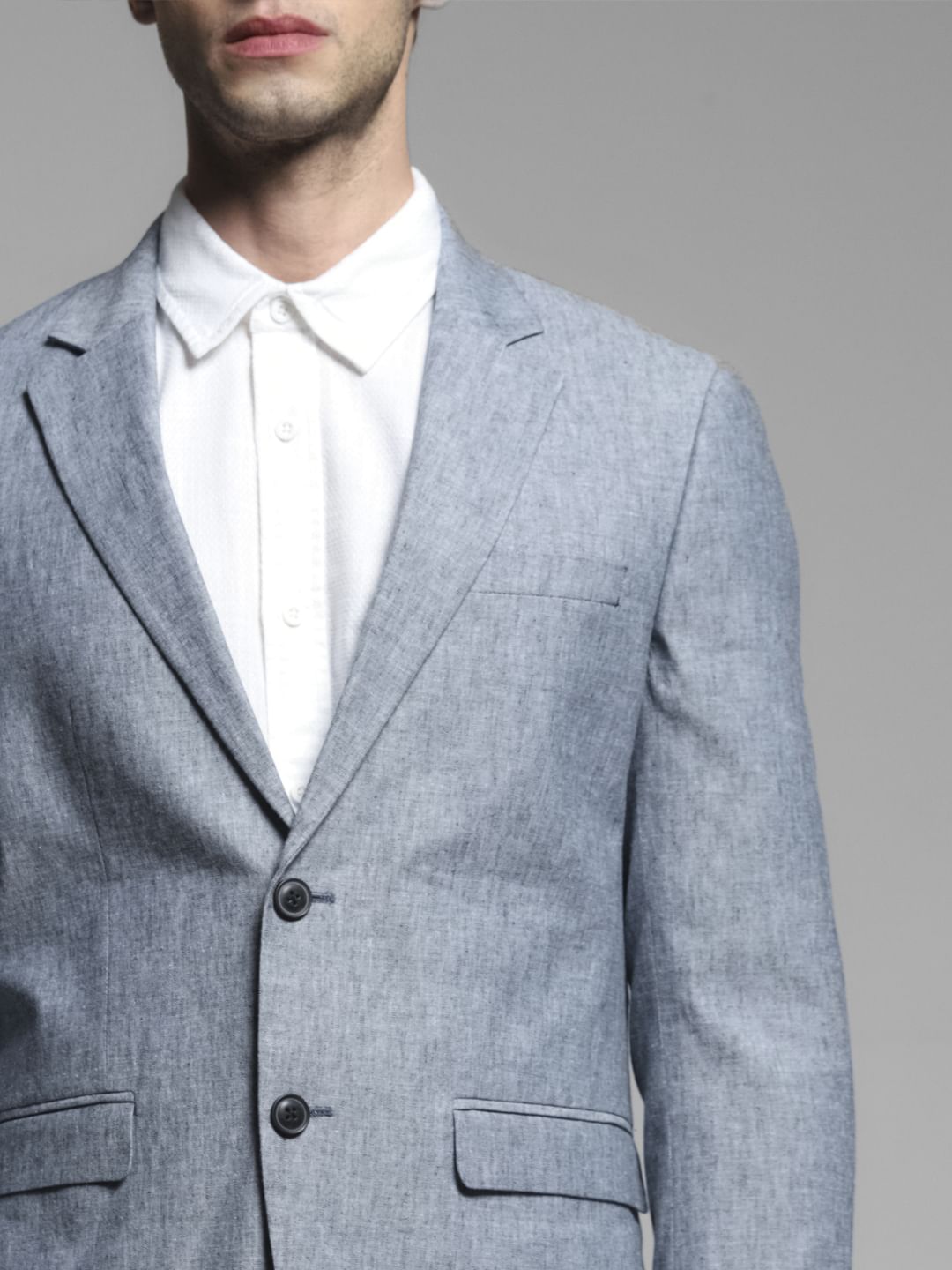Blue Slim Fit Linen Blazer
