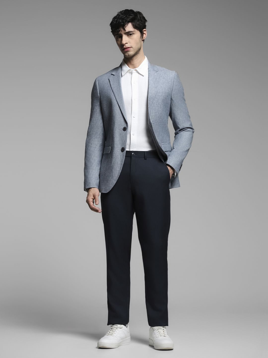 Blue Slim Fit Linen Blazer