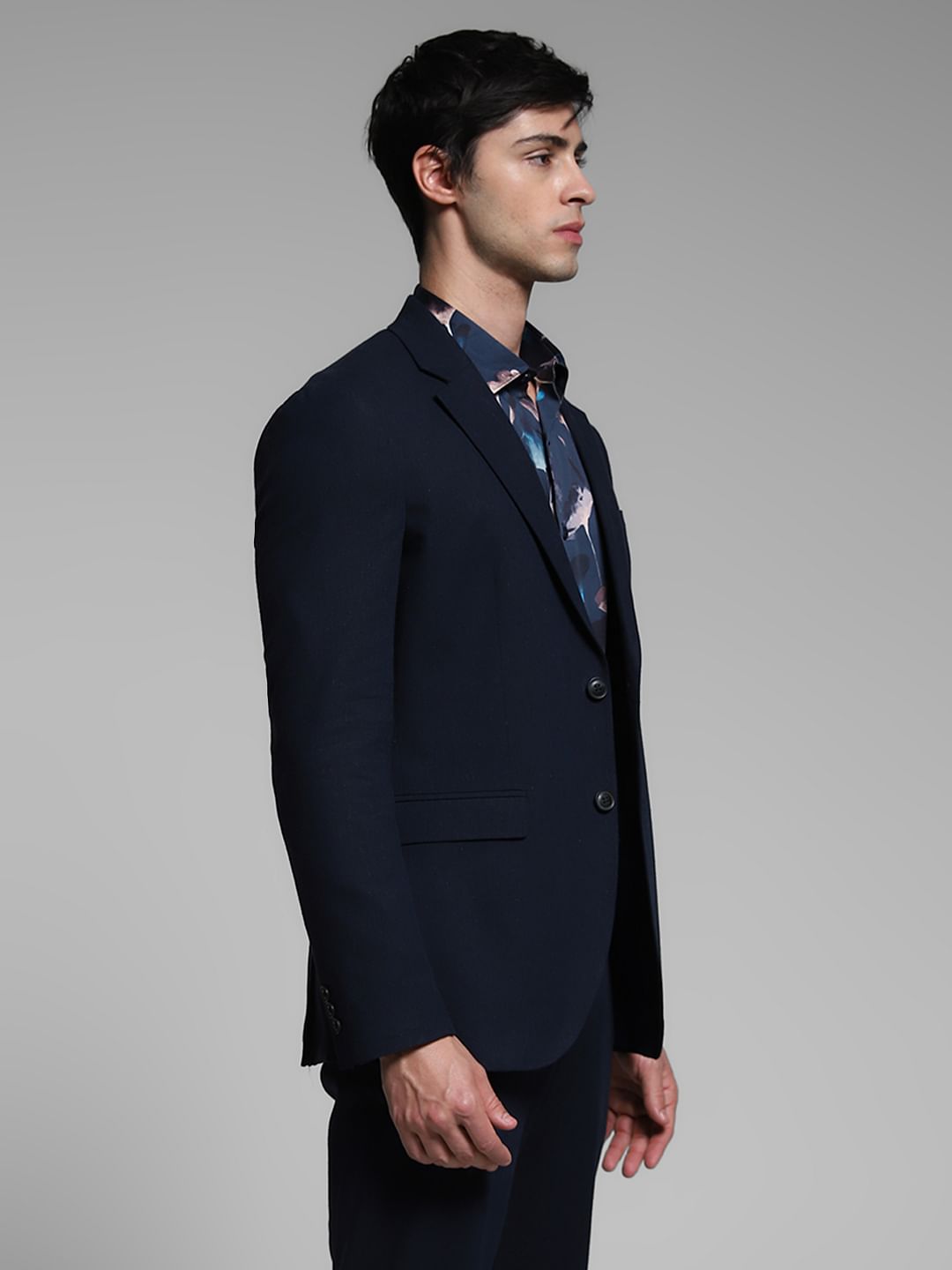 Dark Blue Slim Fit Linen Blazer
