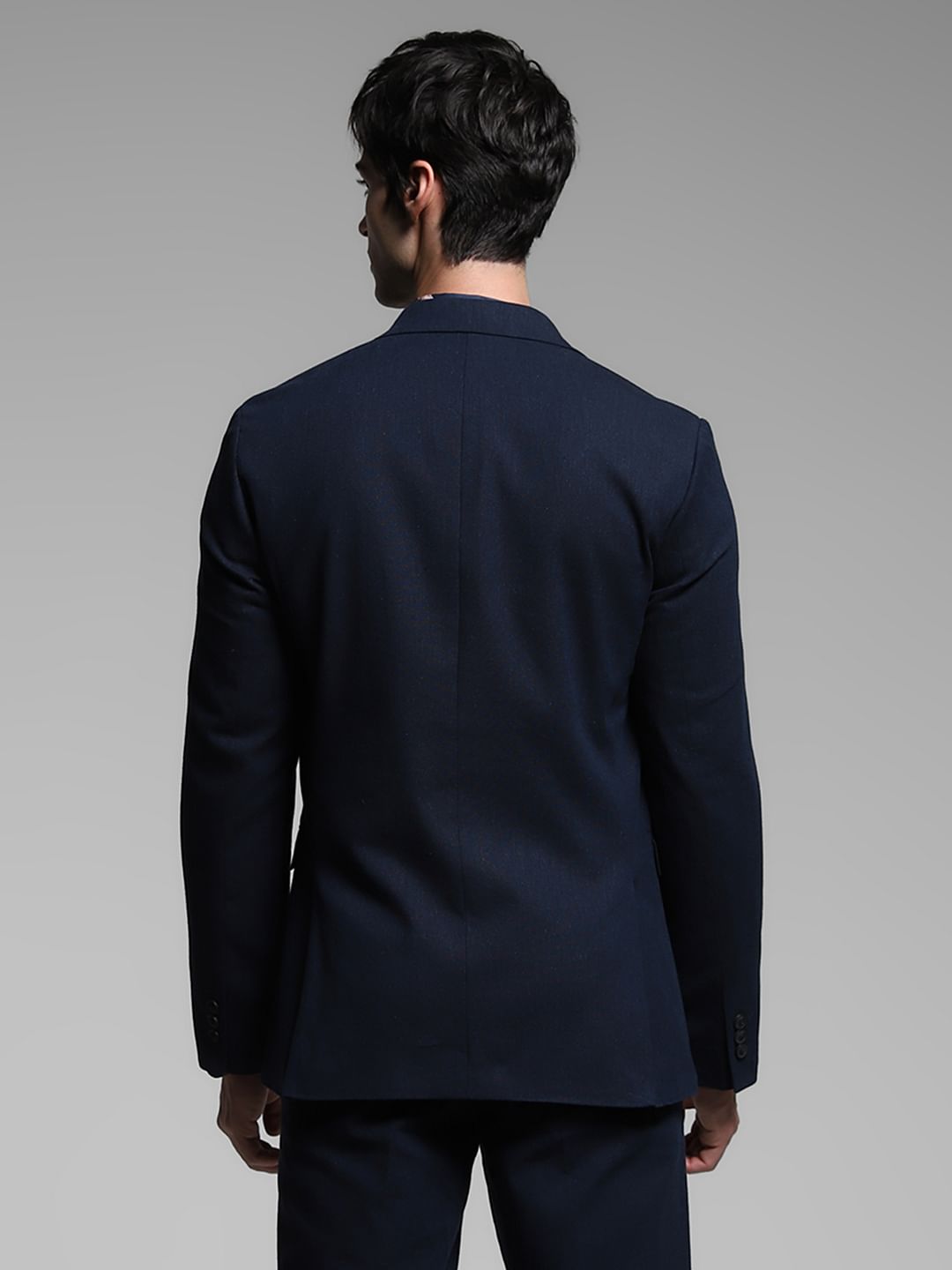 Dark Blue Slim Fit Linen Blazer