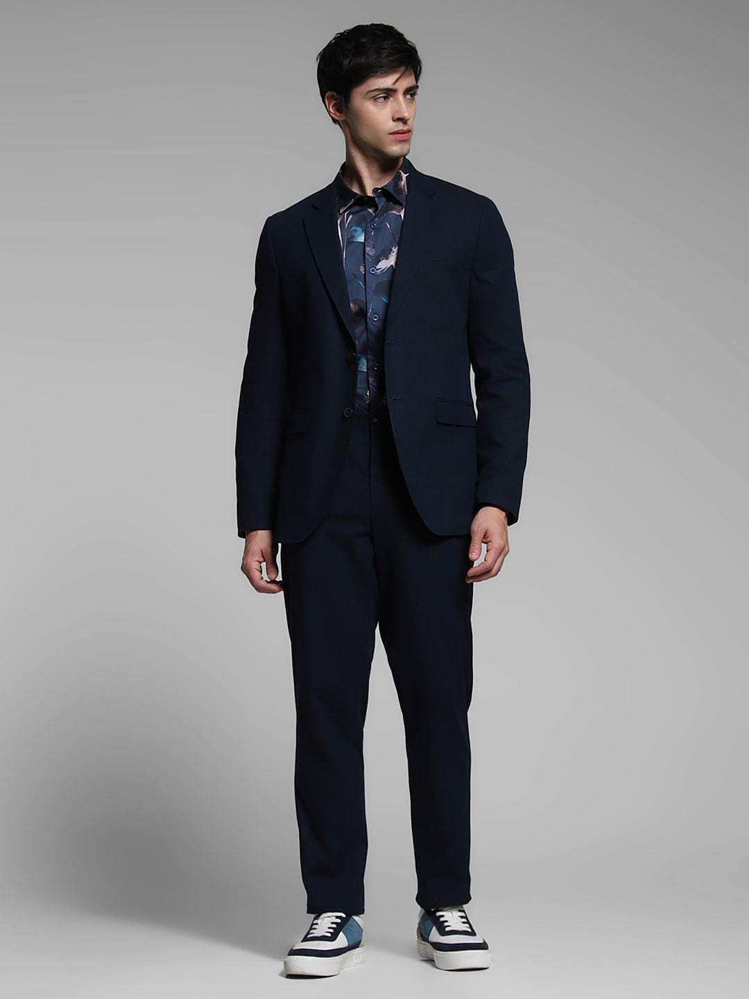 Dark Blue Slim Fit Linen Blazer