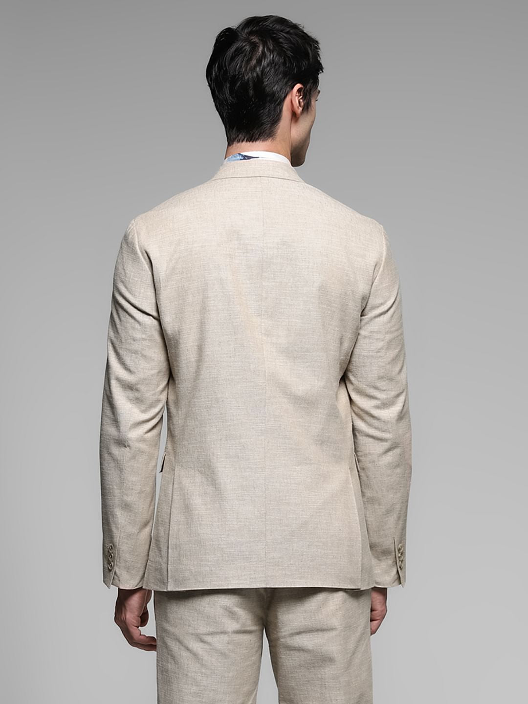 Beige Slim Fit Linen Blazer