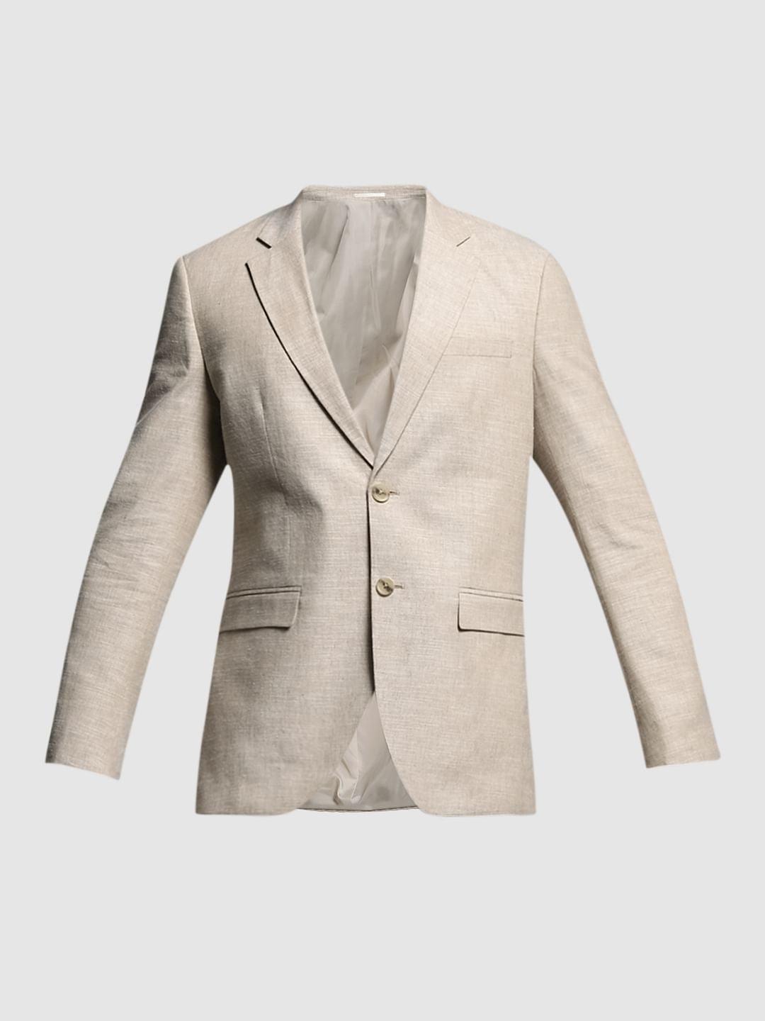 Beige Slim Fit Linen Blazer