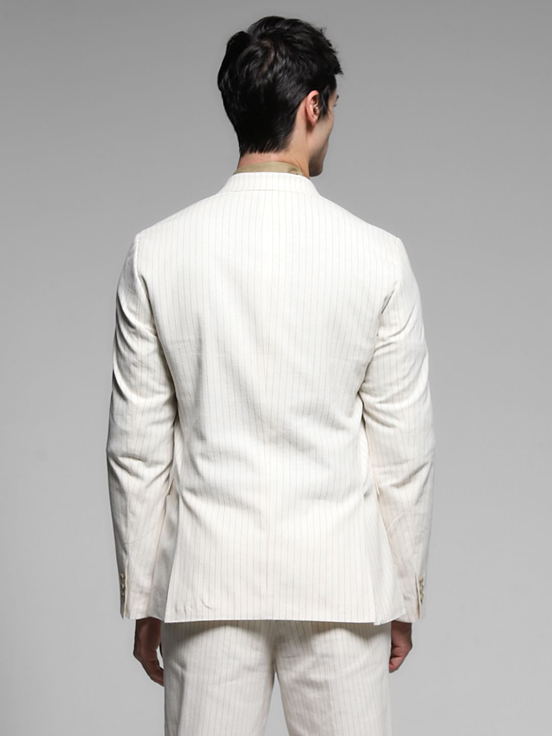 White Striped Slim Fit Linen Blazer