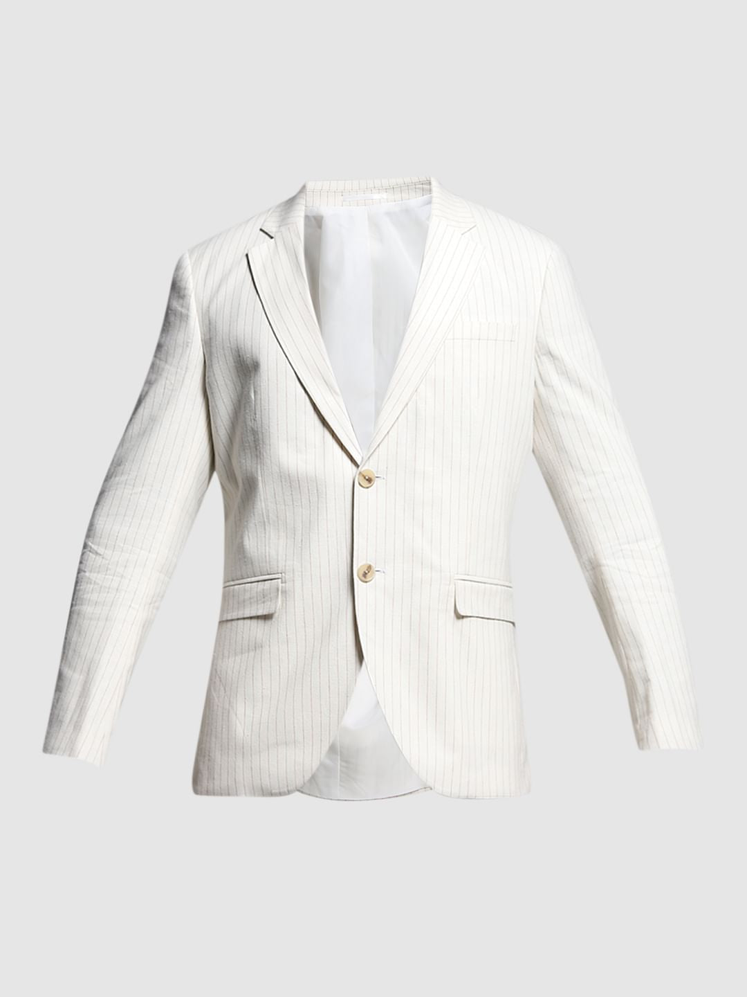 White Striped Slim Fit Linen Blazer