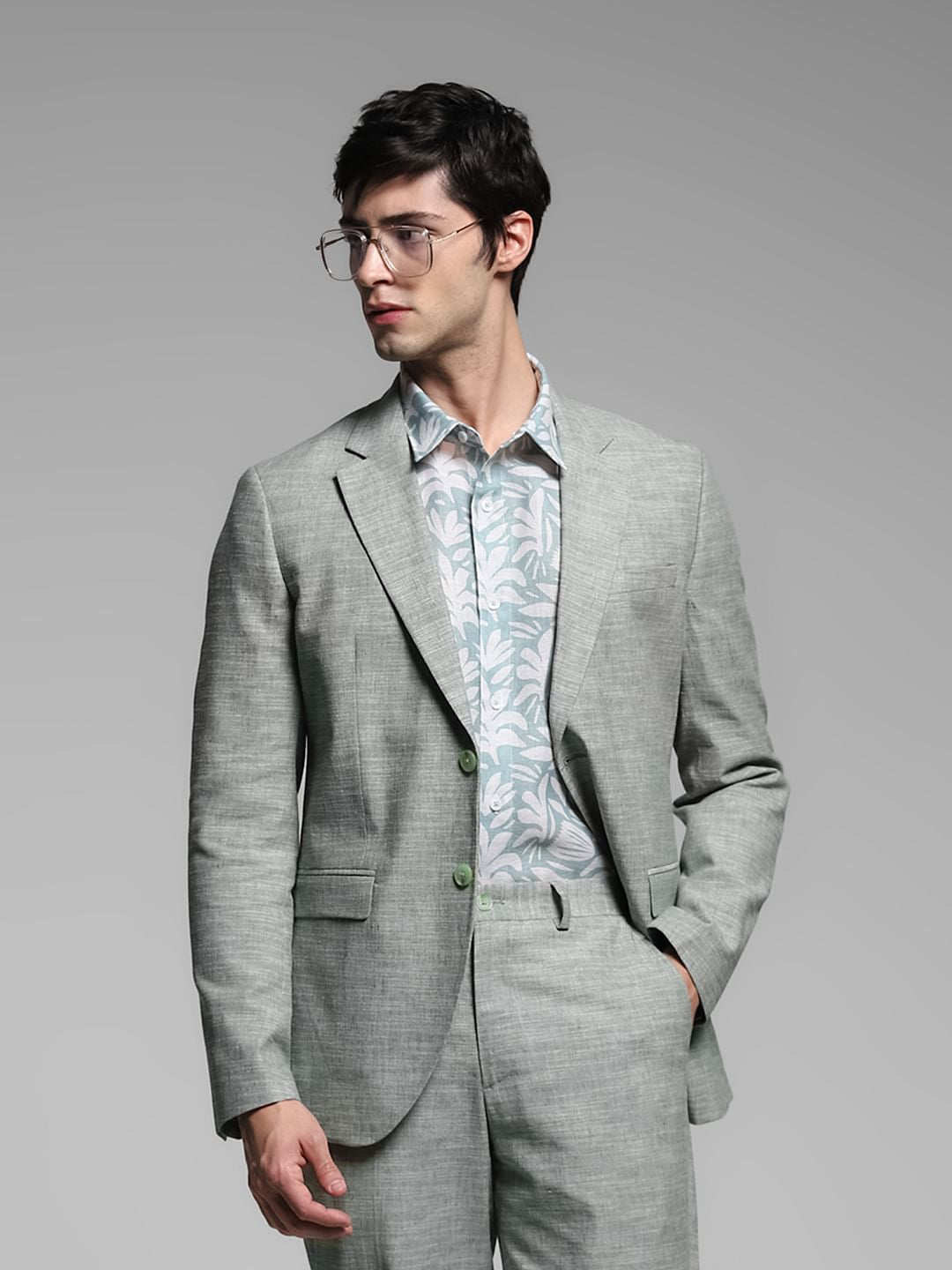 Country Road Men Linen Blazer Green Linen Slim Fit Blazer 48