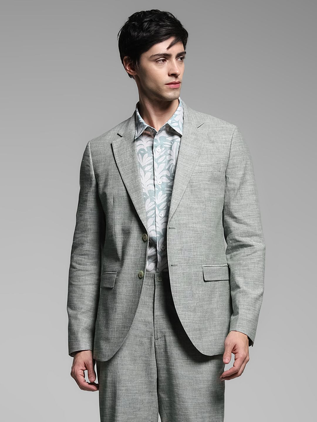 Green Linen Slim Fit Blazer