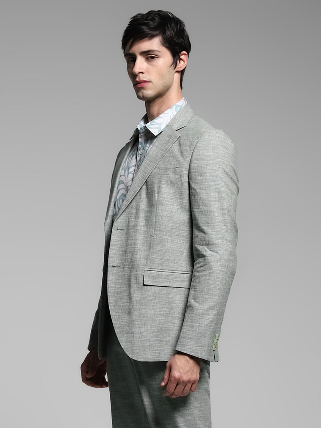 Green Linen Slim Fit Blazer