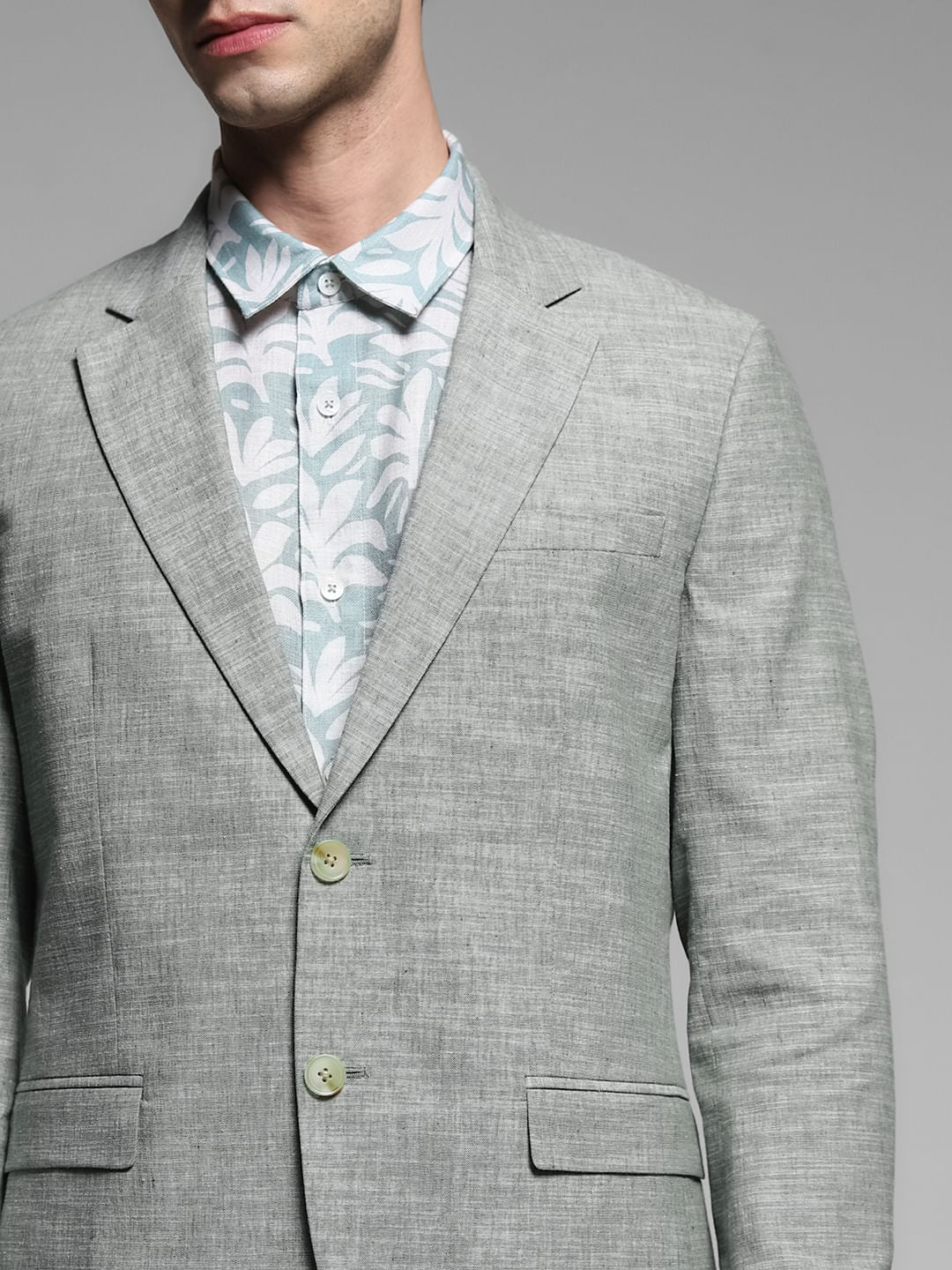 Green Linen Slim Fit Blazer