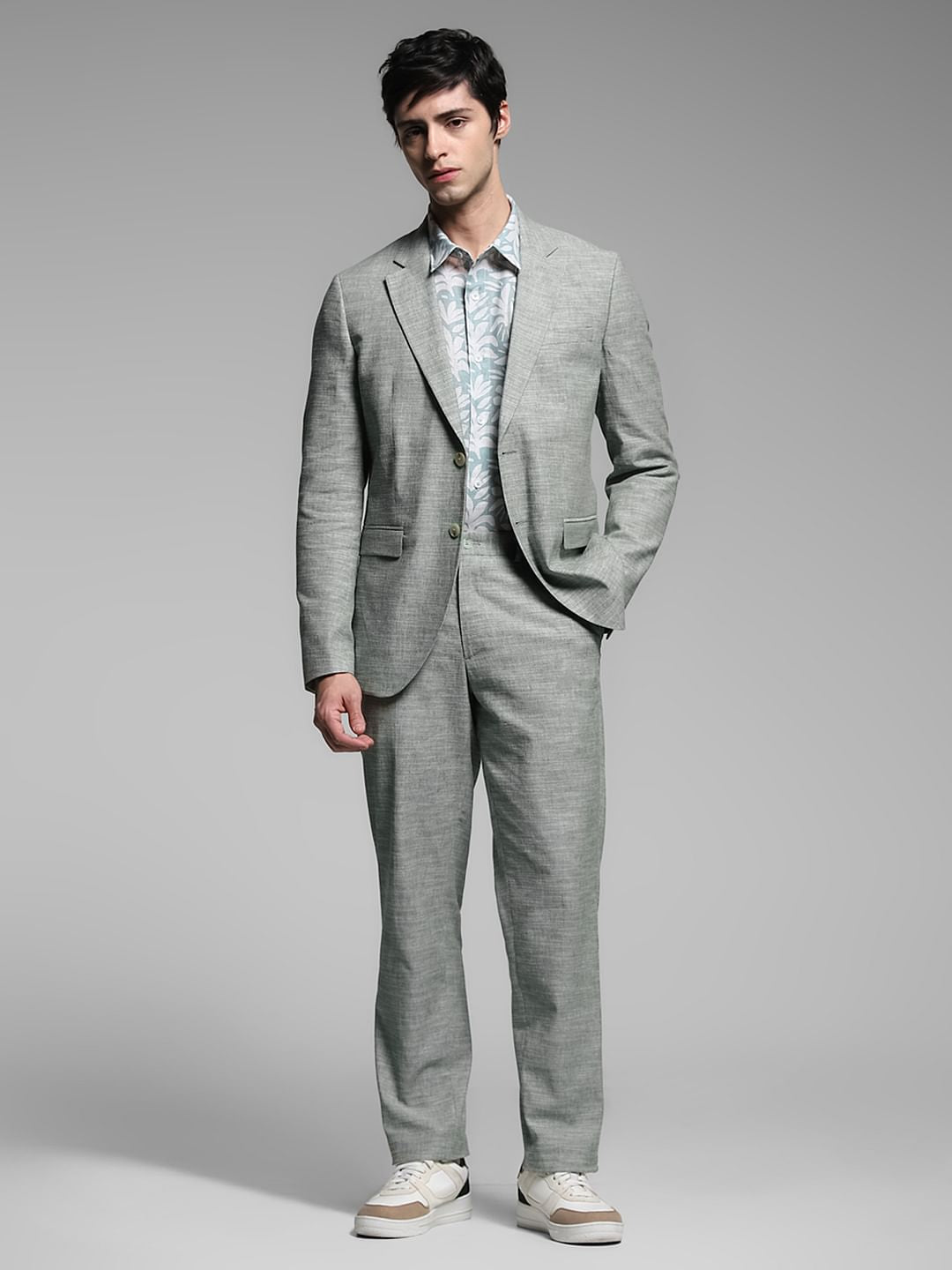 Green Linen Slim Fit Blazer