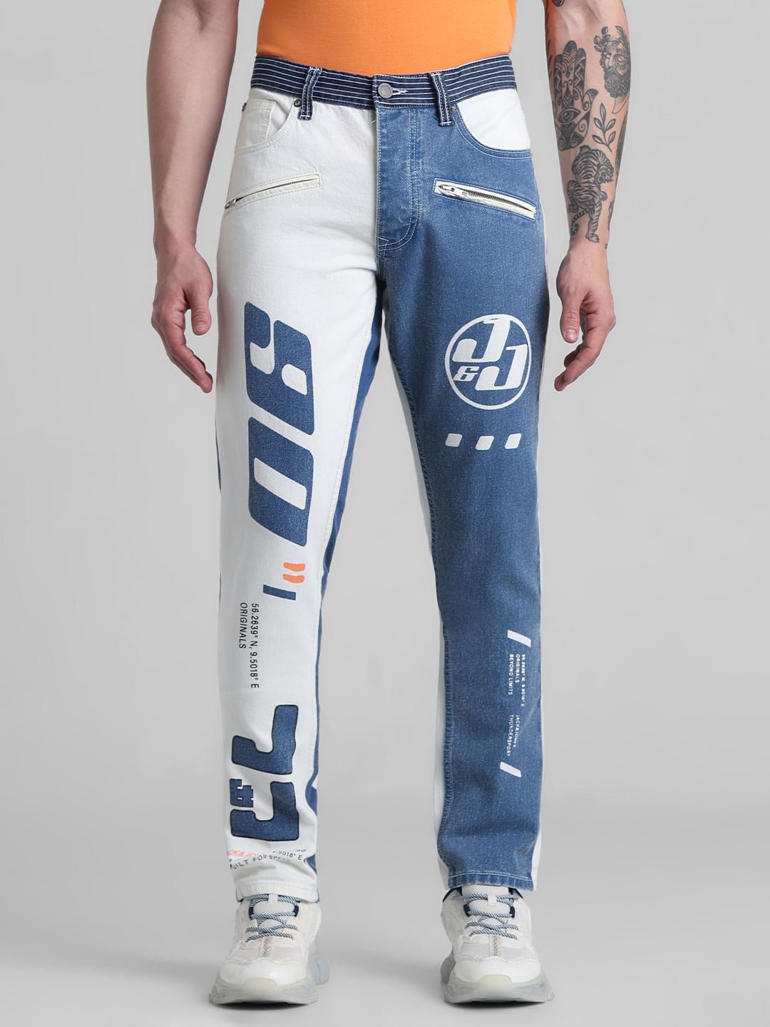 URBAN RACERS by JACK&JONES White Low Rise Slim Fit Jeans