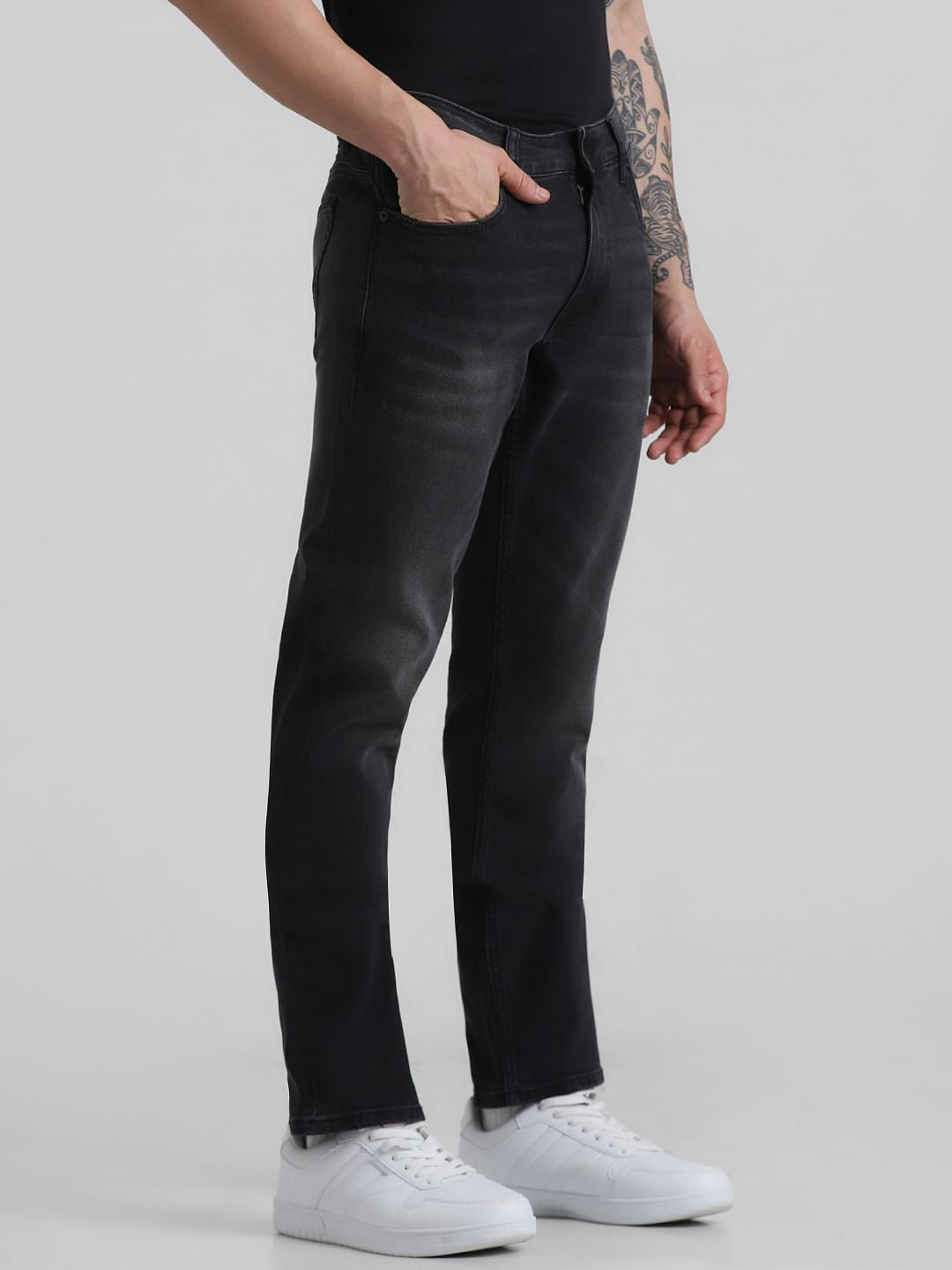 Black Mid Rise 5 Pocket Regular Fit Jeans