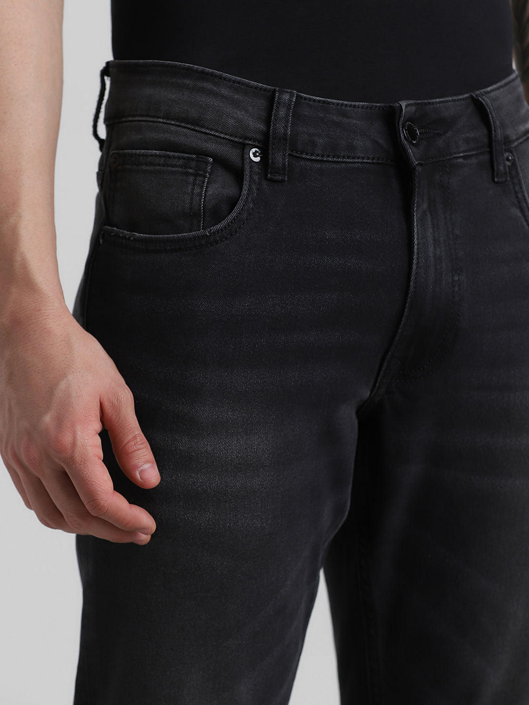 Black Mid Rise 5 Pocket Regular Fit Jeans