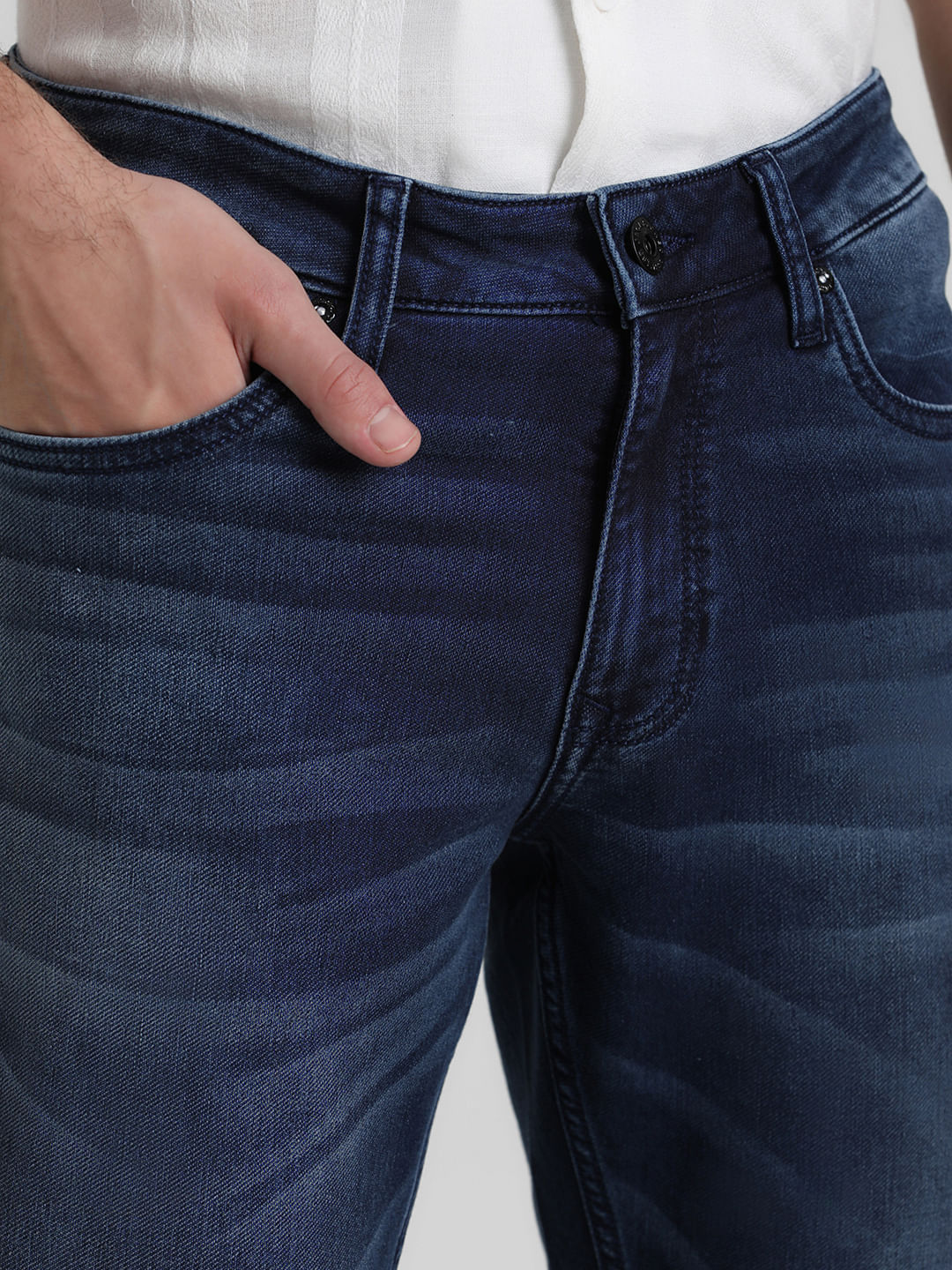 Blue Mid Rise Washed Clark Straight Fit Jeans