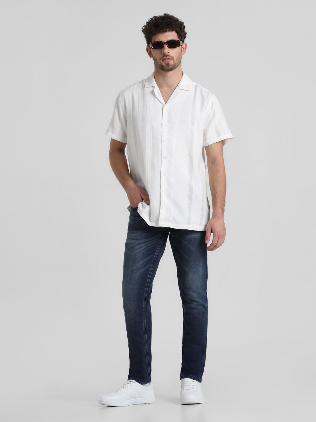 Blue Mid Rise Washed Clark Straight Fit Jeans