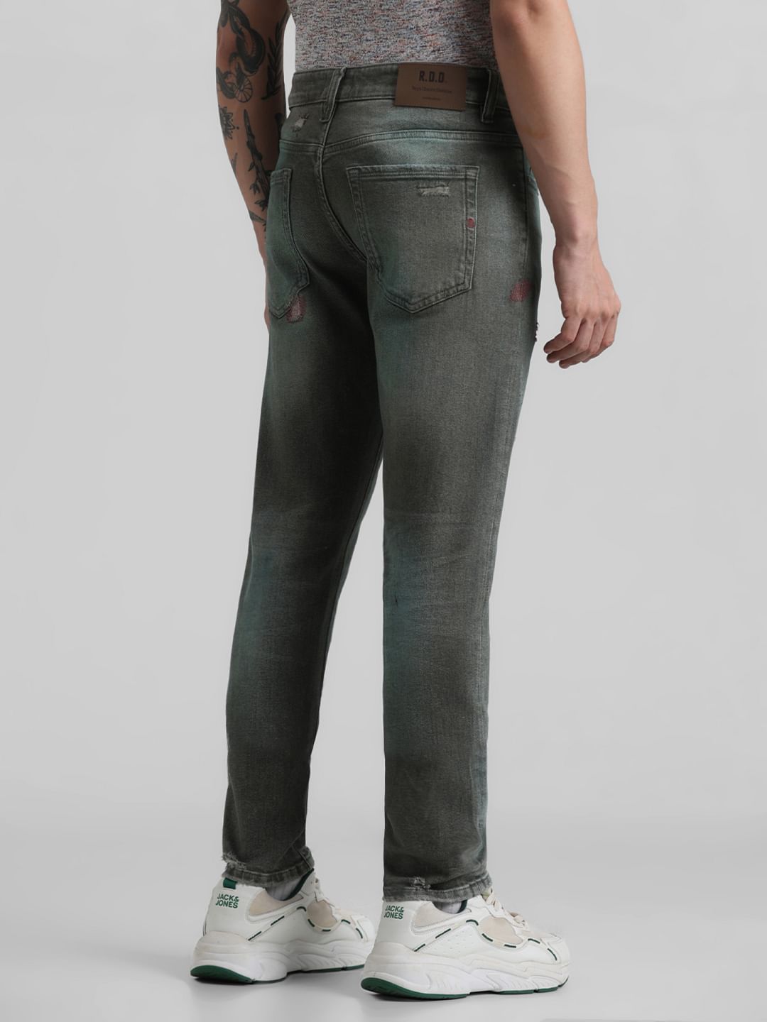URBAN RACERS by JACK&JONES Green Low Rise Distressed Glenn Slim Jeans