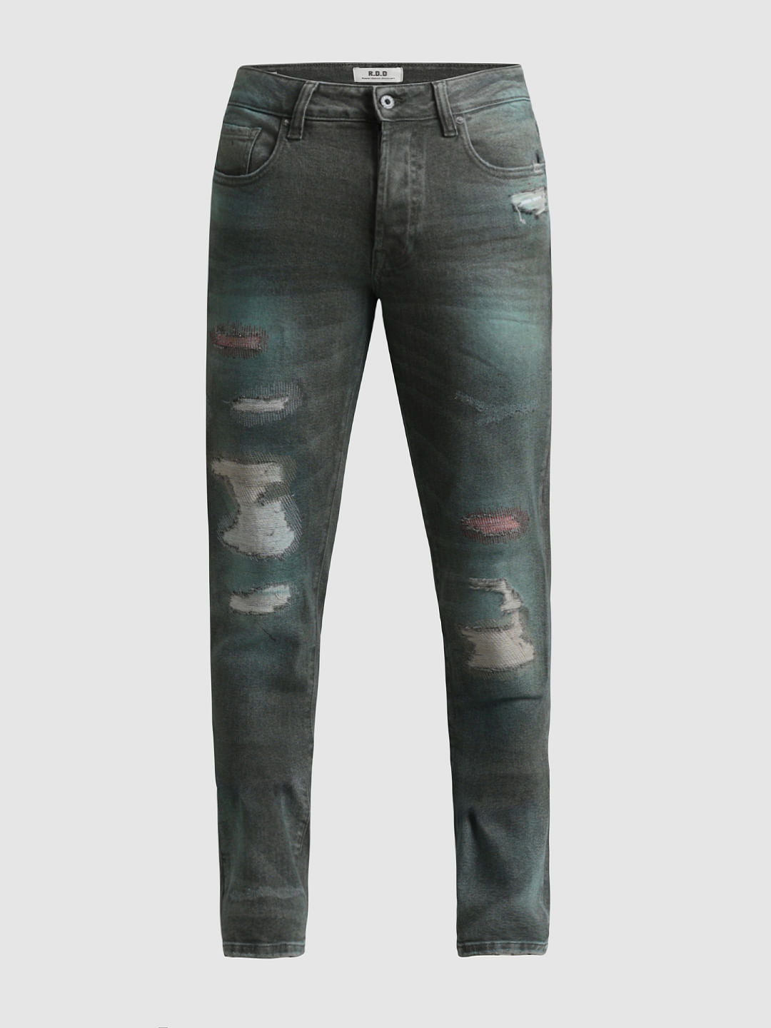 URBAN RACERS by JACK&JONES Green Low Rise Distressed Glenn Slim Jeans