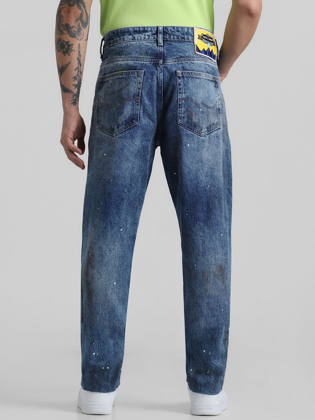 Blue Mid Rise Printed Erik Anti Fit Jeans
