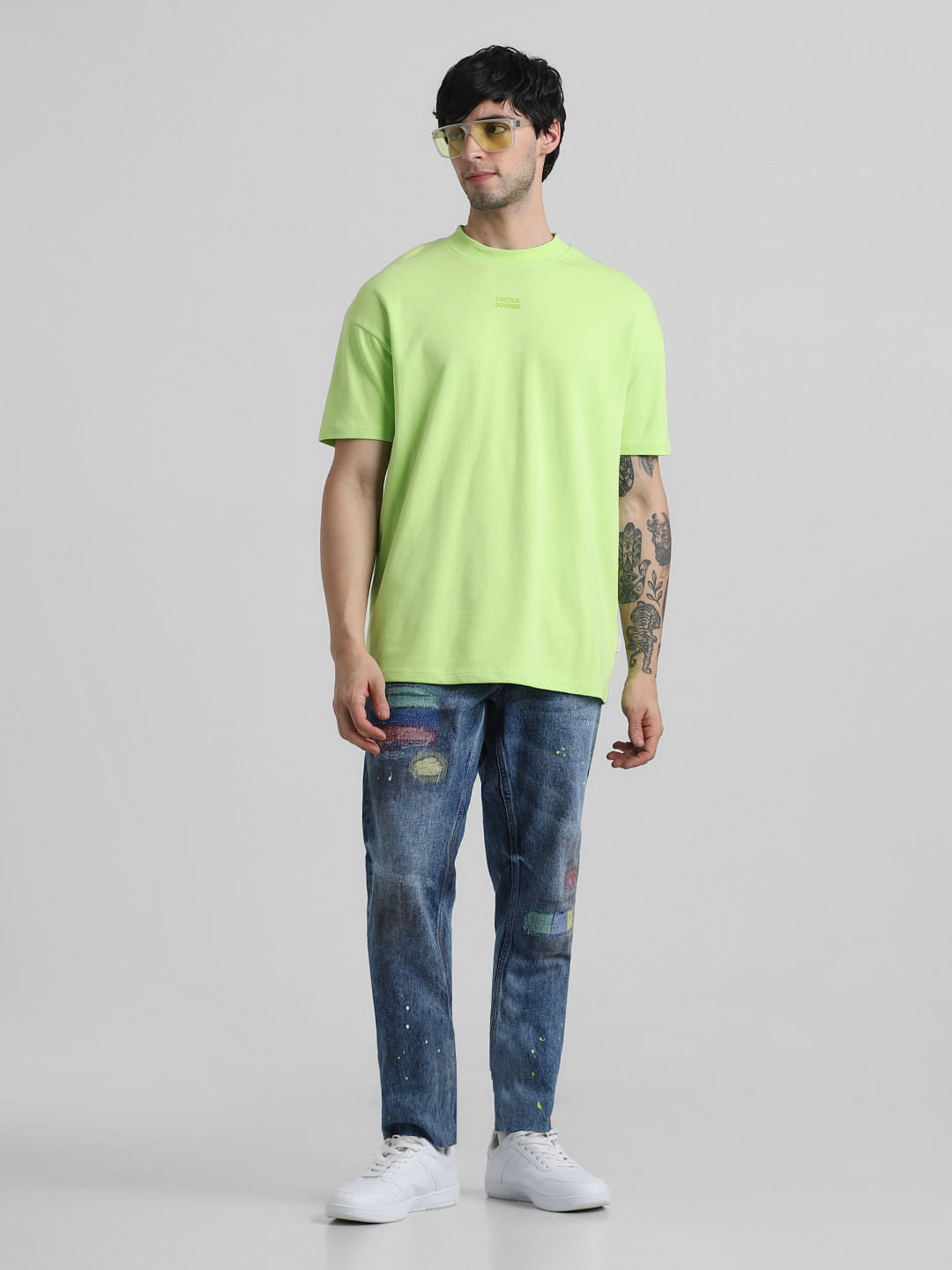 Blue Mid Rise Printed Erik Anti Fit Jeans