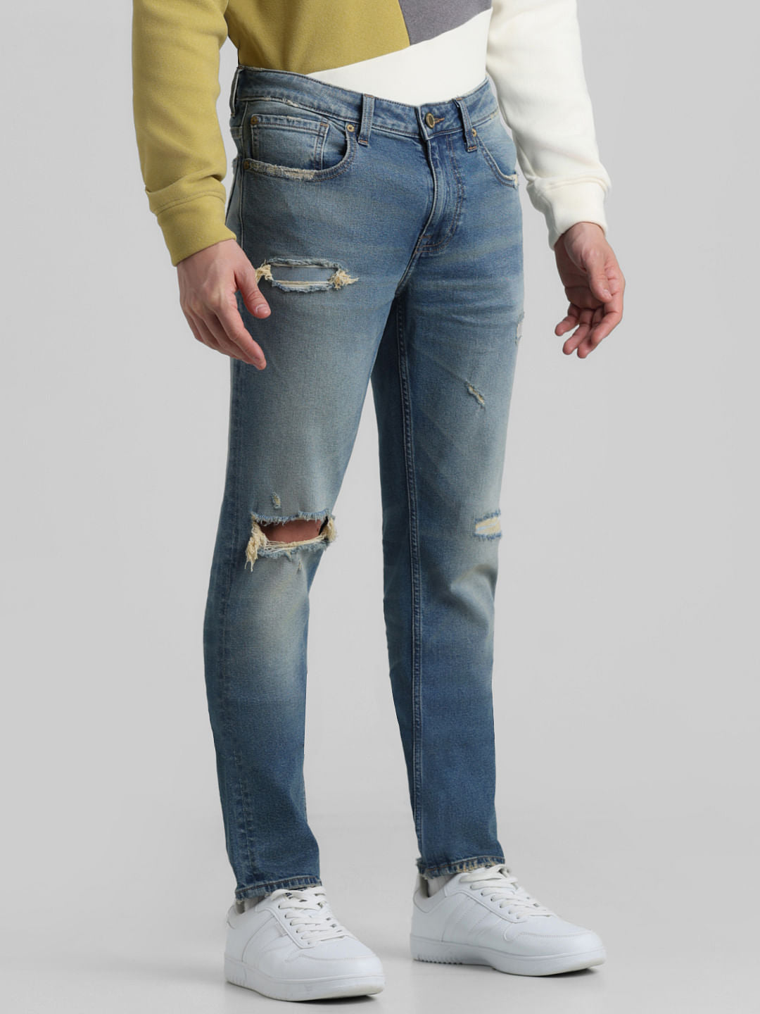 Blue Low Rise Ripped Glenn Slim Jeans